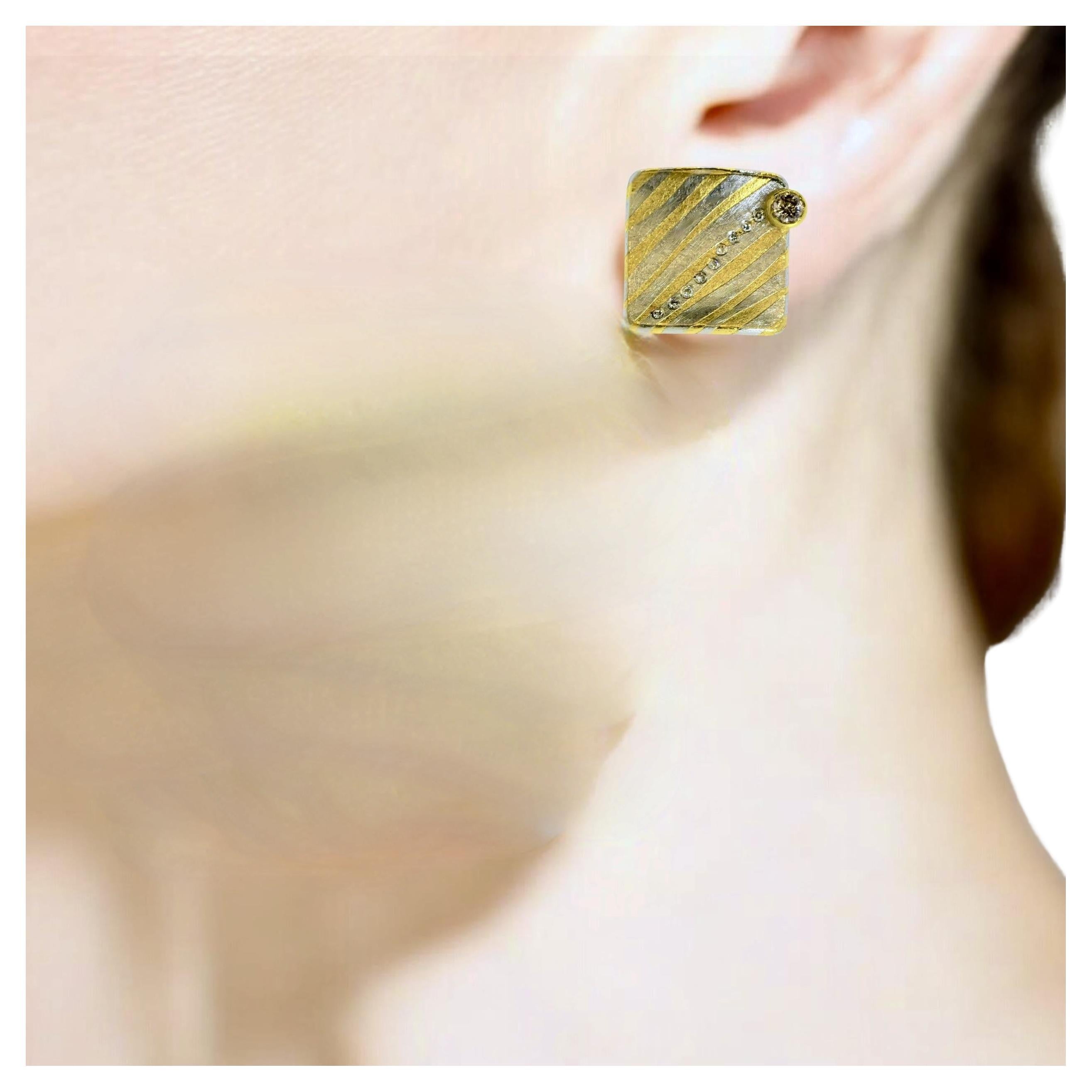 Michael Zobel 18K, Sterling Silver, Diamond & Fancy Colored Diamond Earrings.