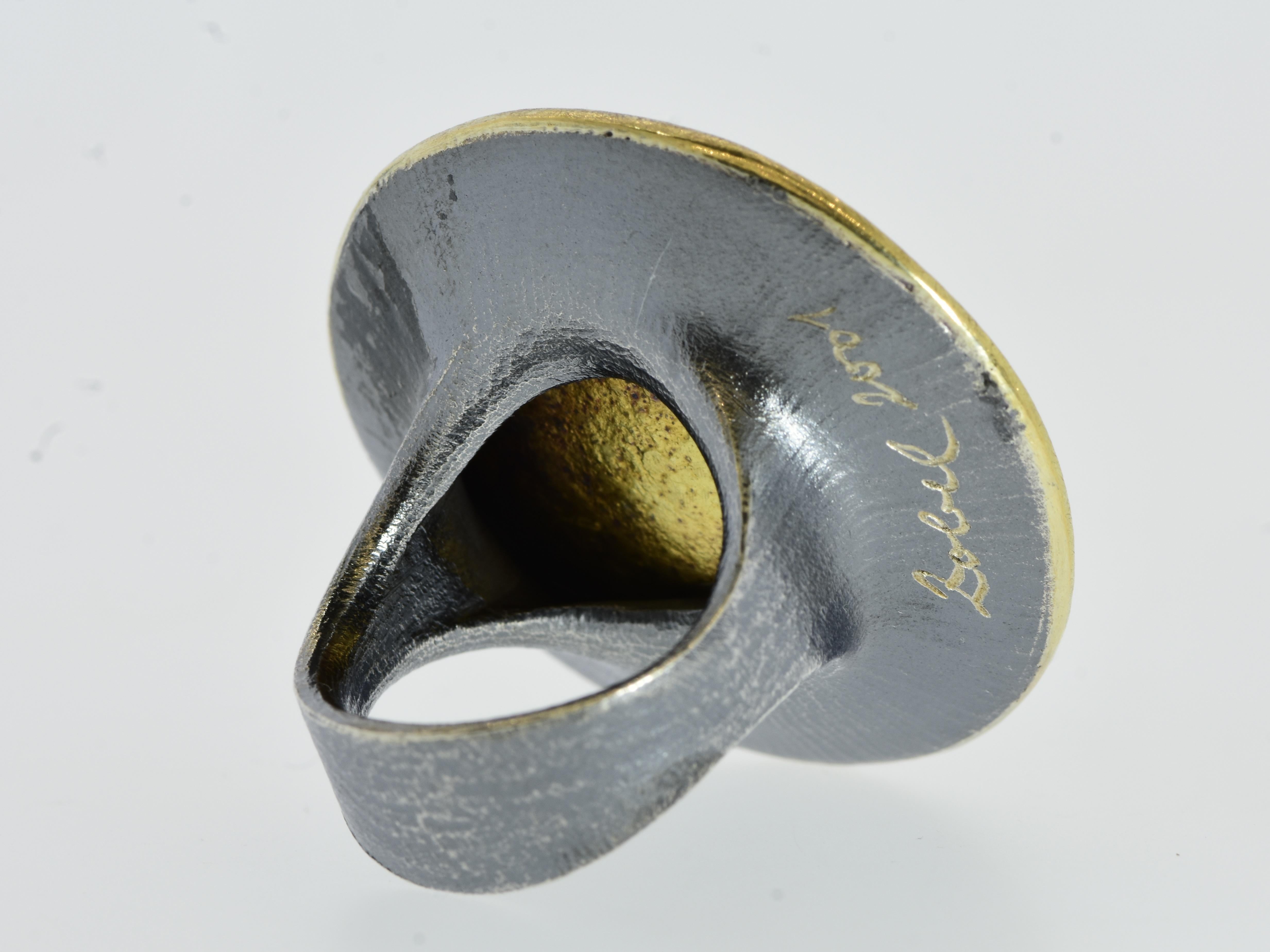 Michael Zobel 47 ct Natural Aquamarine, 18K Gold & Oxidized Sterling Silver Ring For Sale 5