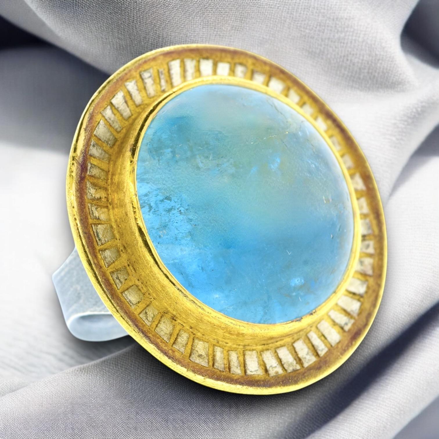 Contemporary Michael Zobel 47 ct Natural Aquamarine, 18K Gold & Oxidized Sterling Silver Ring For Sale