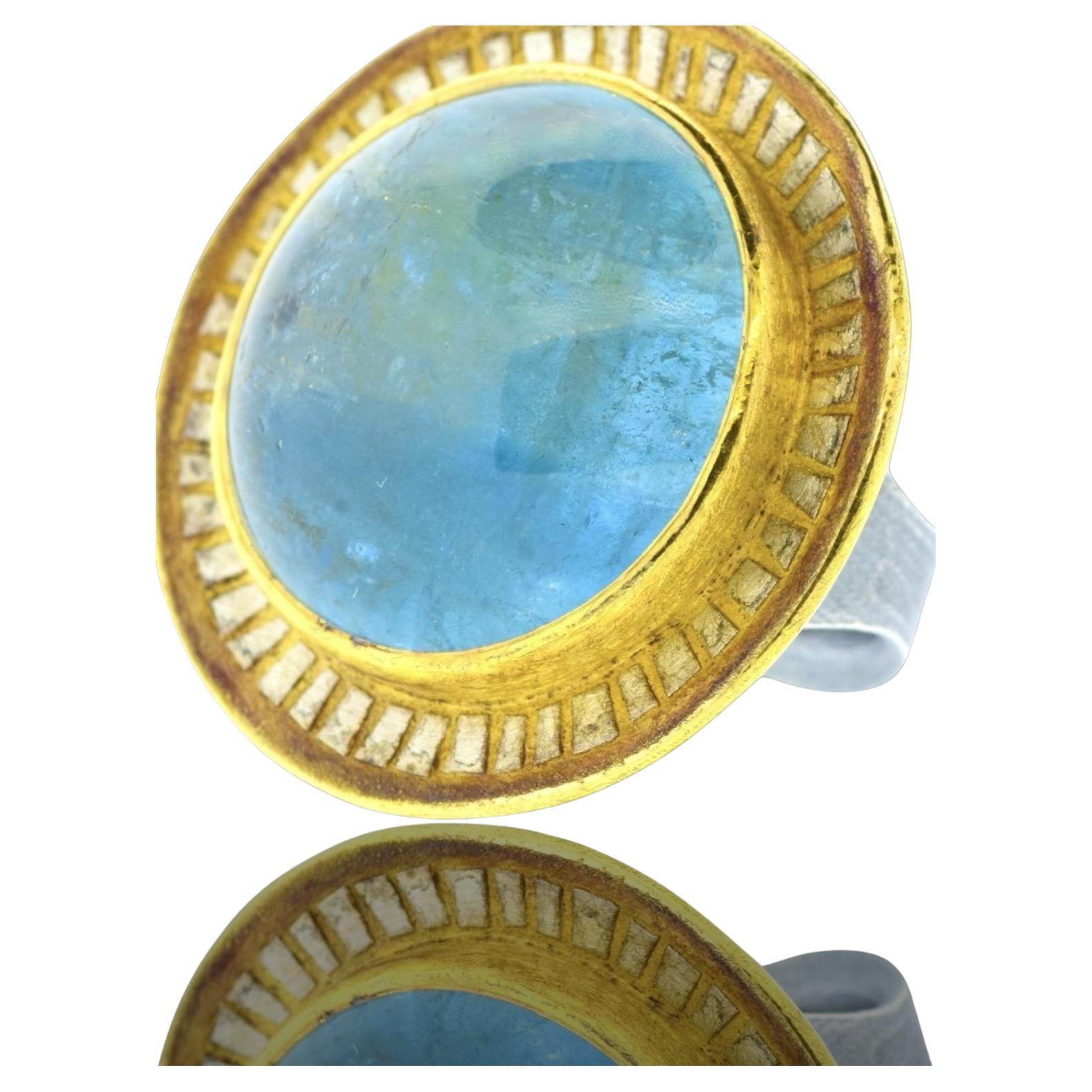 Michael Zobel 47 ct Natural Aquamarine, 18K Gold & Oxidized Sterling Silver Ring