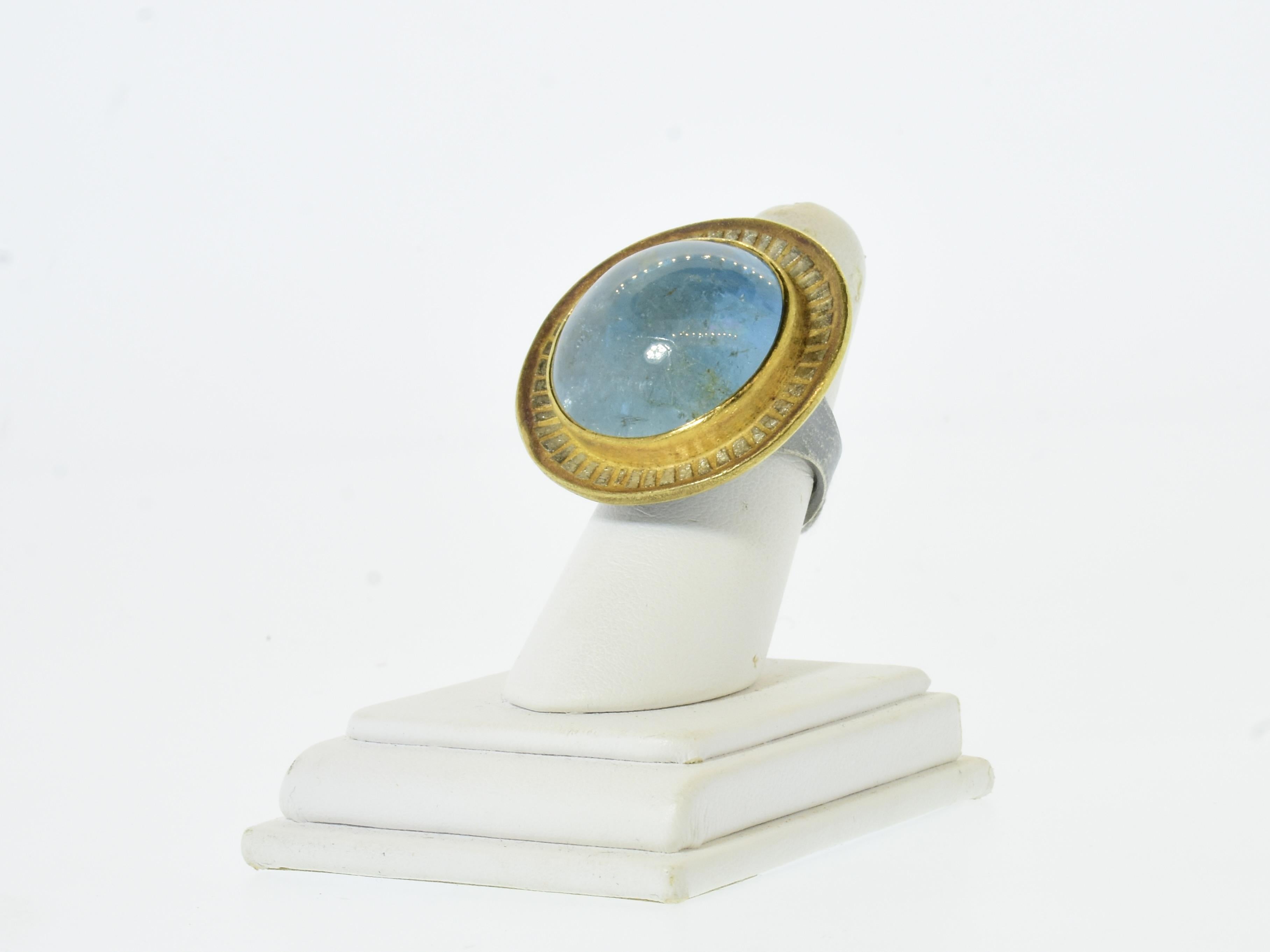Michael Zobel 47 ct Natural Aquamarine, 22K Gold & Oxidized Sterling Silver Ring For Sale 4