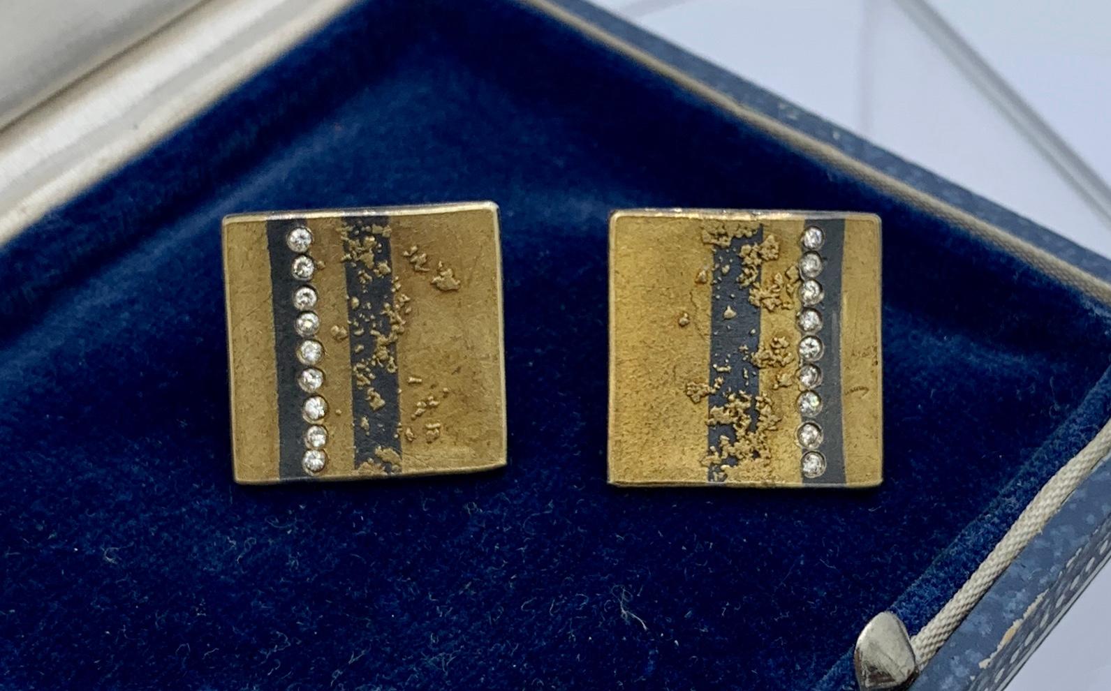 Michael Zobel Atelier Zobel Diamant-Ohrringe 24 Karat Gold Silber Moderne Kunst (Rundschliff) im Angebot