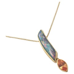 Michael Zobel Black Opal Orange Spessartite Yellow Gold Pendant Necklace