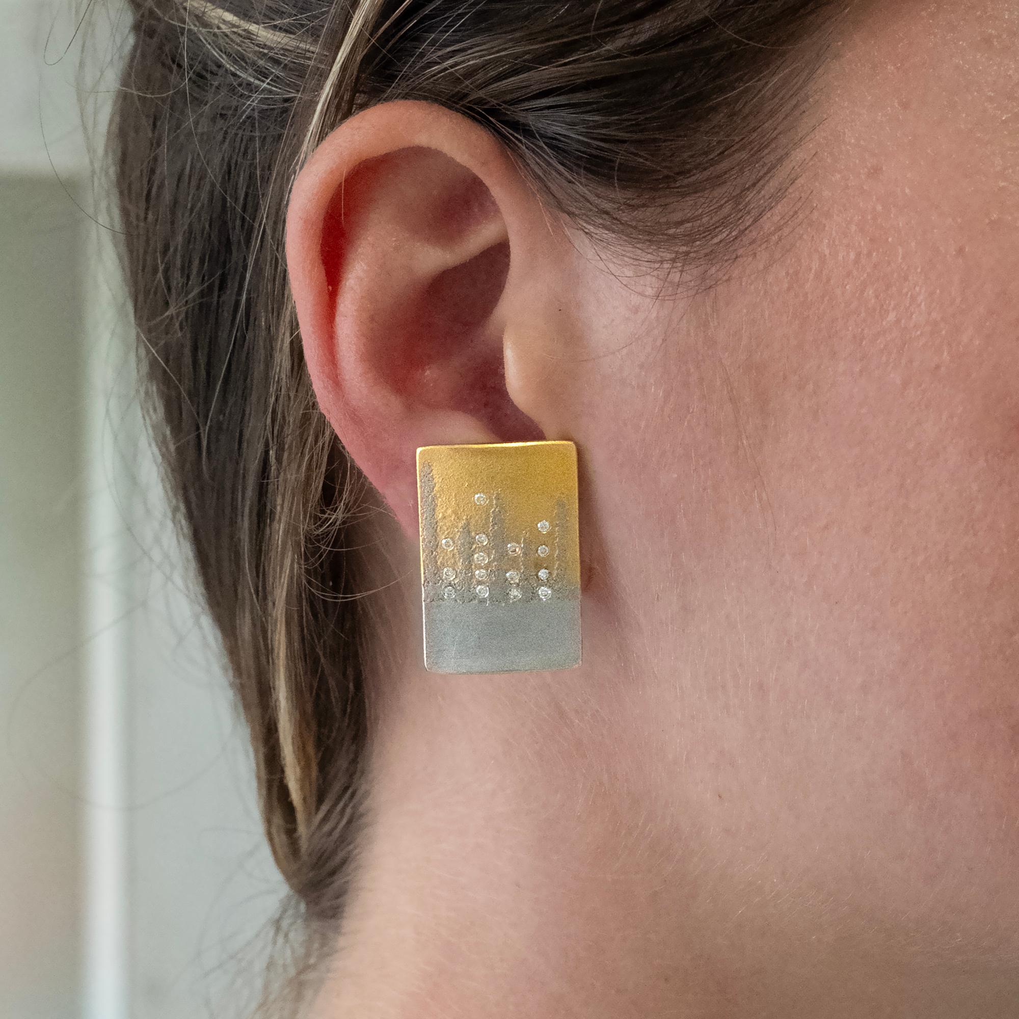Pendientes Michael Zobel Diamante Oro Platino Modernista en venta