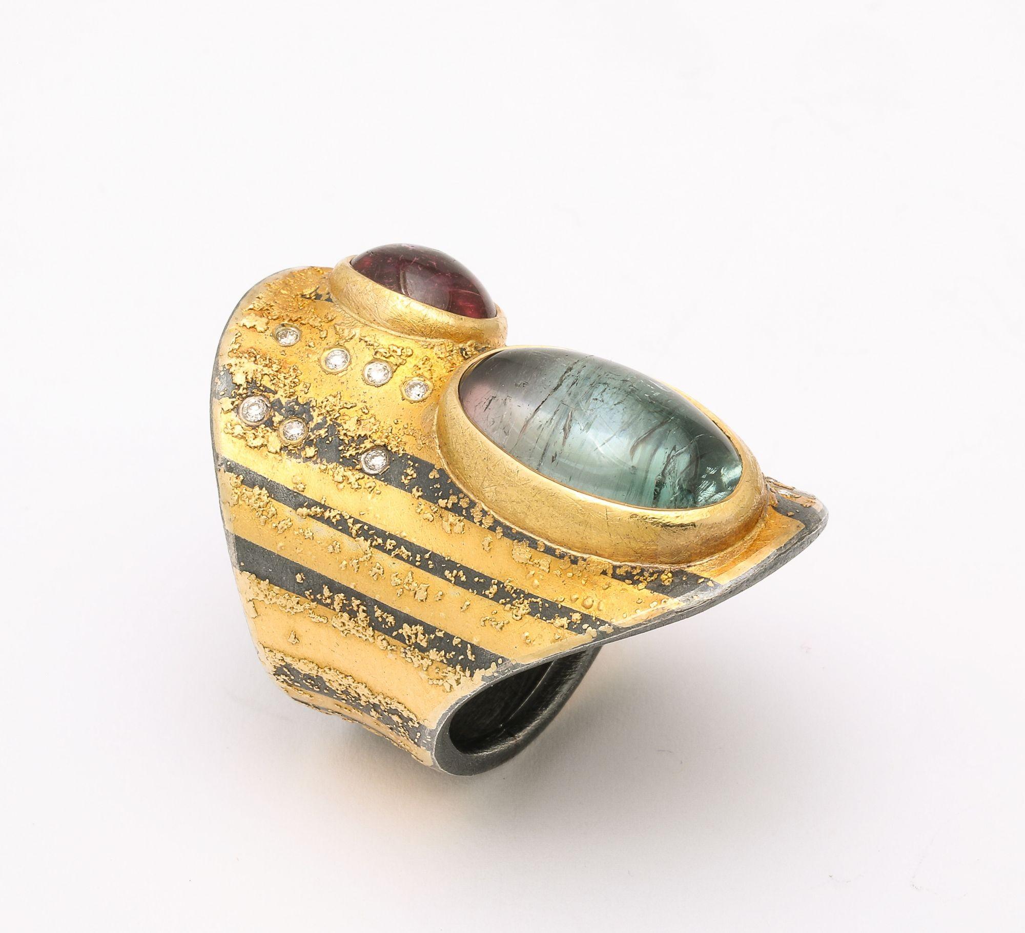 Michael Zobel, Gold, Silver and Platinum, Tourmaline, Amethyst and Diamond Ring 4