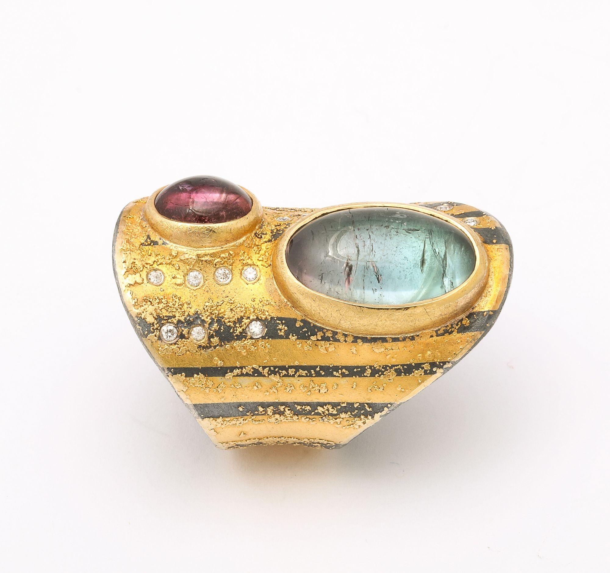 Michael Zobel, Gold, Silver and Platinum, Tourmaline, Amethyst and Diamond Ring 5