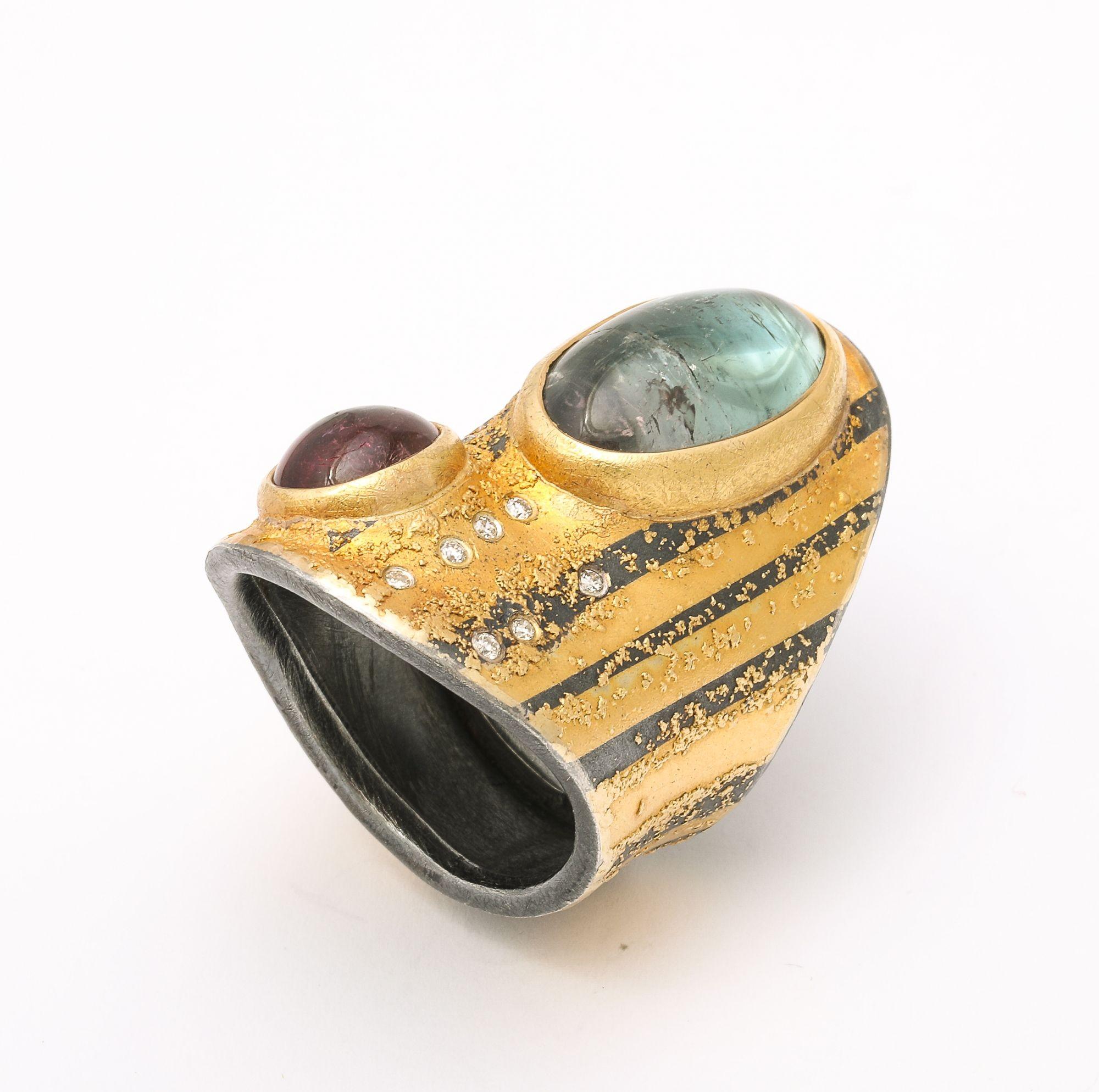 Michael Zobel, Gold, Silver and Platinum, Tourmaline, Amethyst and Diamond Ring 6