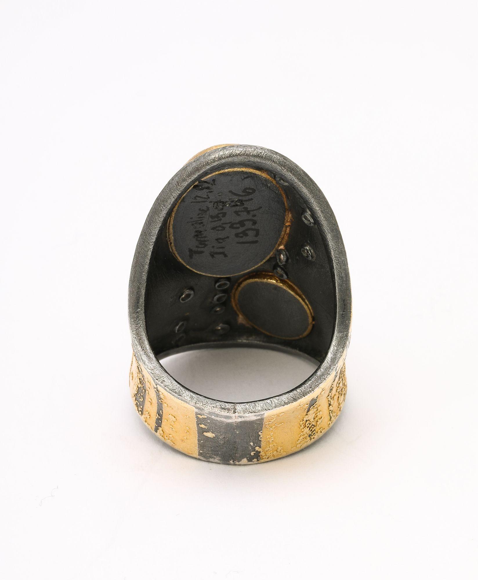 Artisan Michael Zobel, Gold, Silver and Platinum, Tourmaline, Amethyst and Diamond Ring