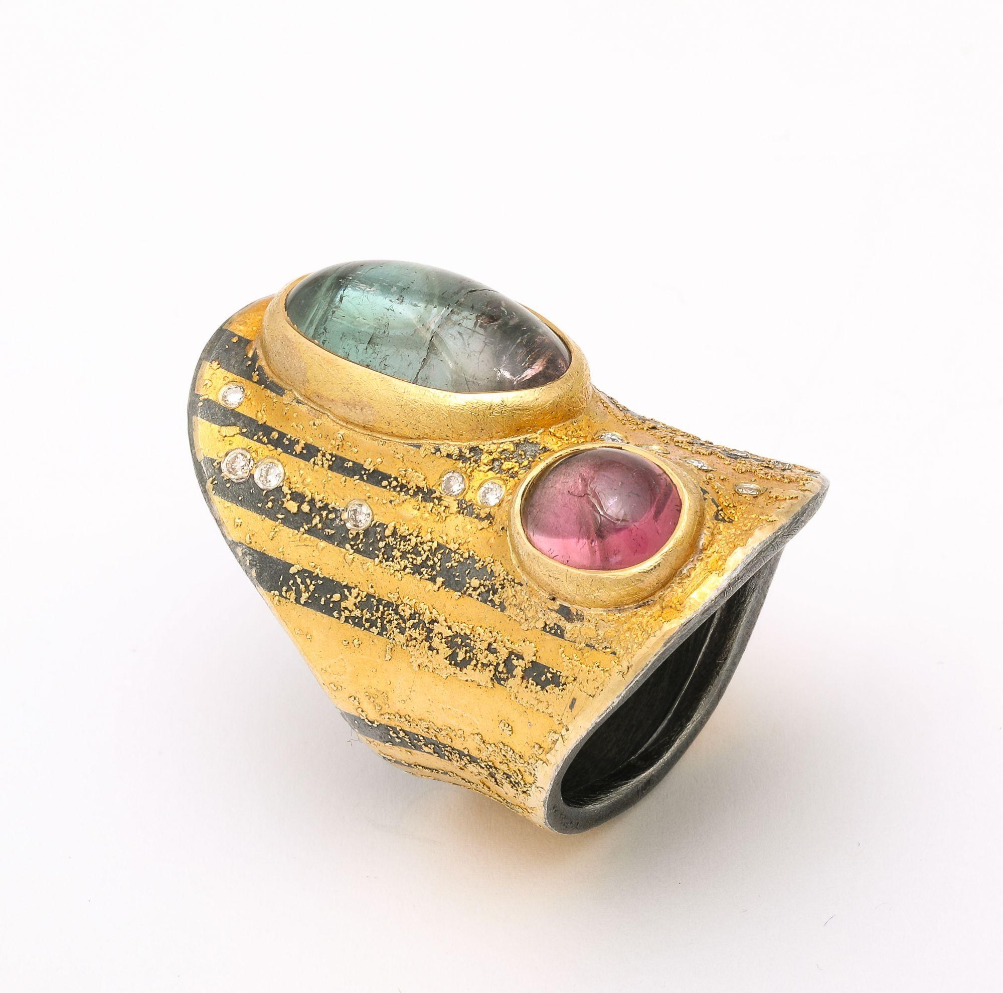 Michael Zobel, Gold, Silver and Platinum, Tourmaline, Amethyst and Diamond Ring 1