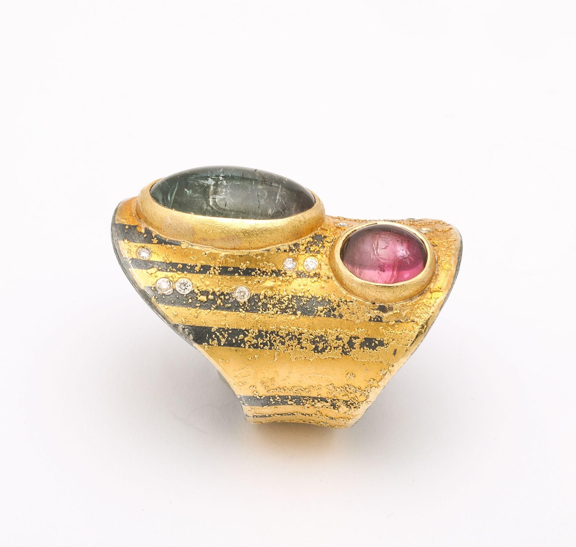 Michael Zobel, Gold, Silver and Platinum, Tourmaline, Amethyst and Diamond Ring 2