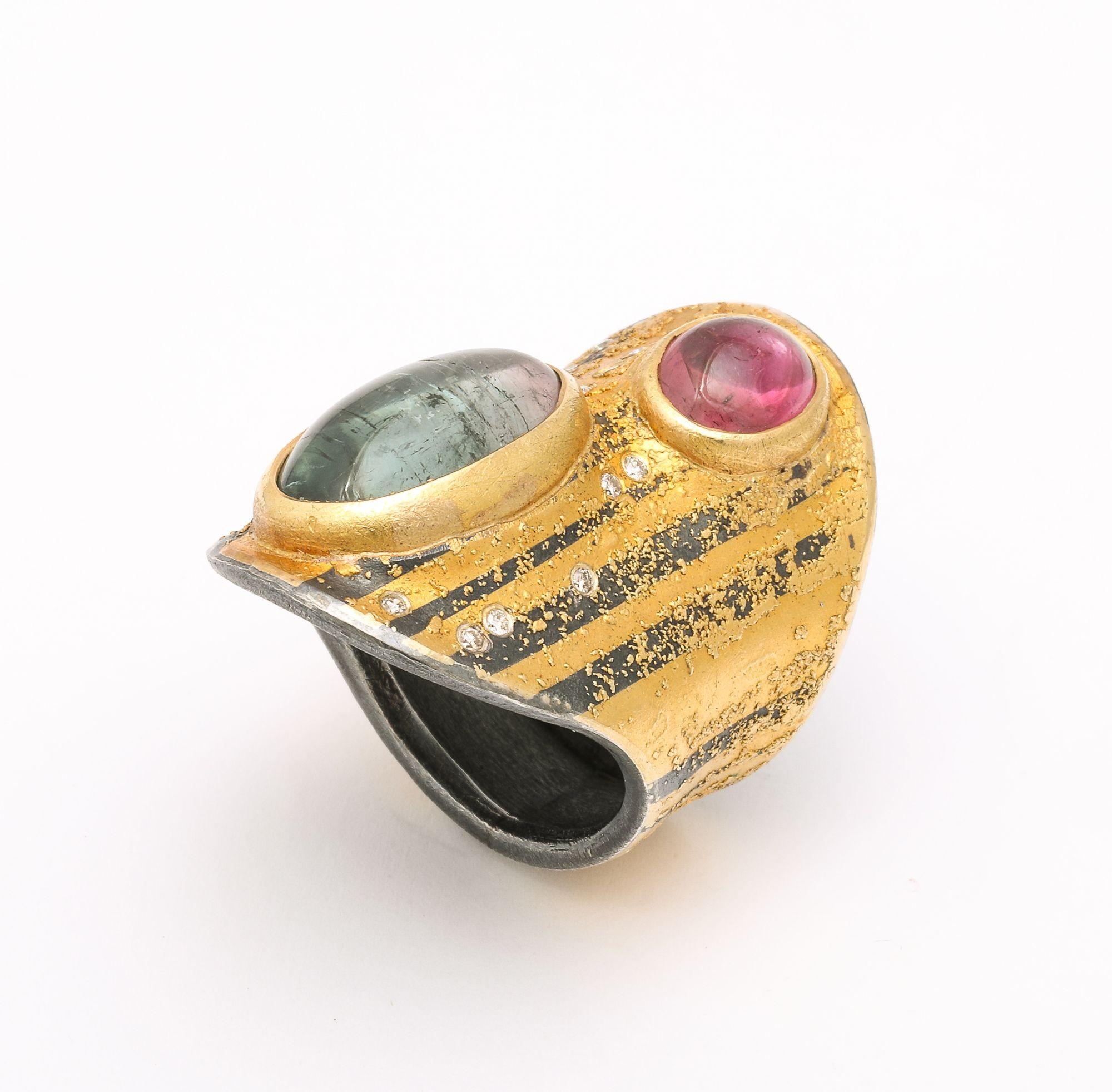 Michael Zobel, Gold, Silver and Platinum, Tourmaline, Amethyst and Diamond Ring 3