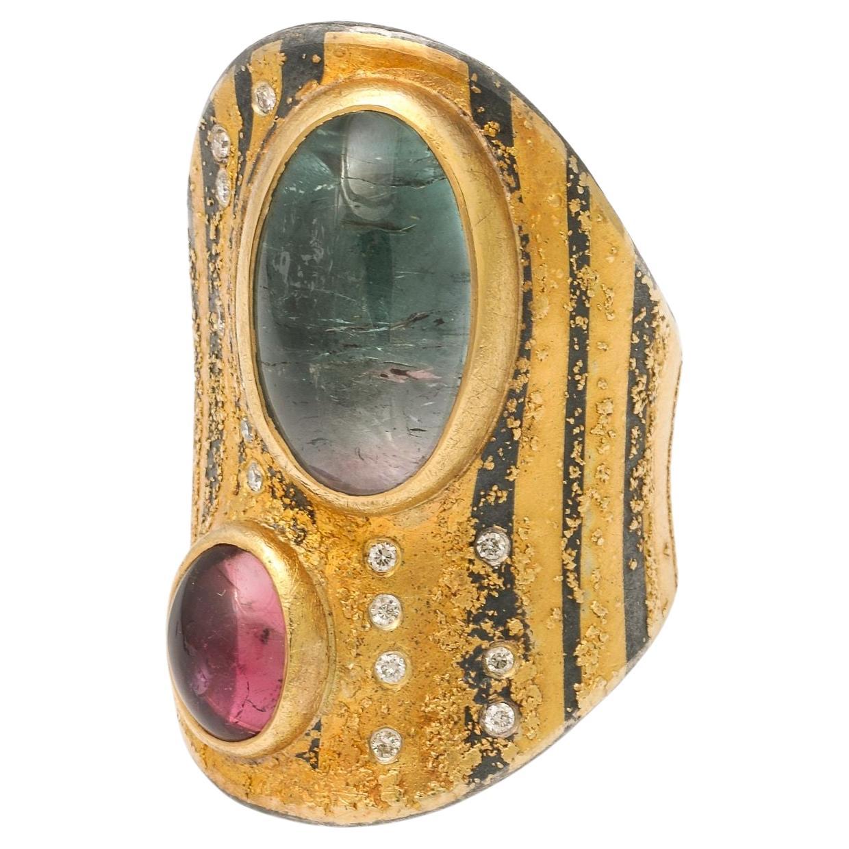 Michael Zobel, Gold, Silver and Platinum, Tourmaline, Amethyst and Diamond Ring