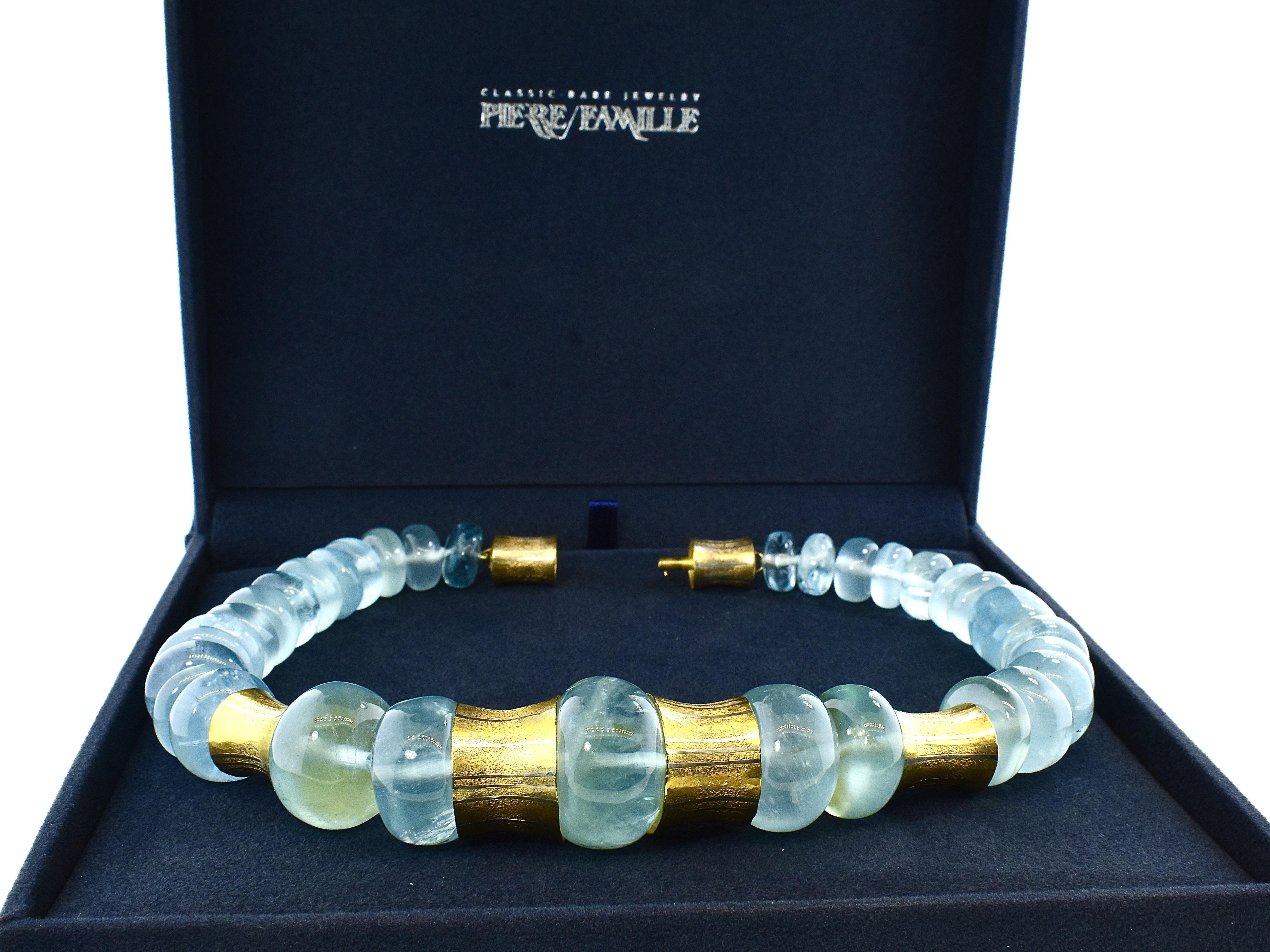 Modern Michael Zobel Large Aquamarine, Gold and Silver Vintage Necklace For Sale