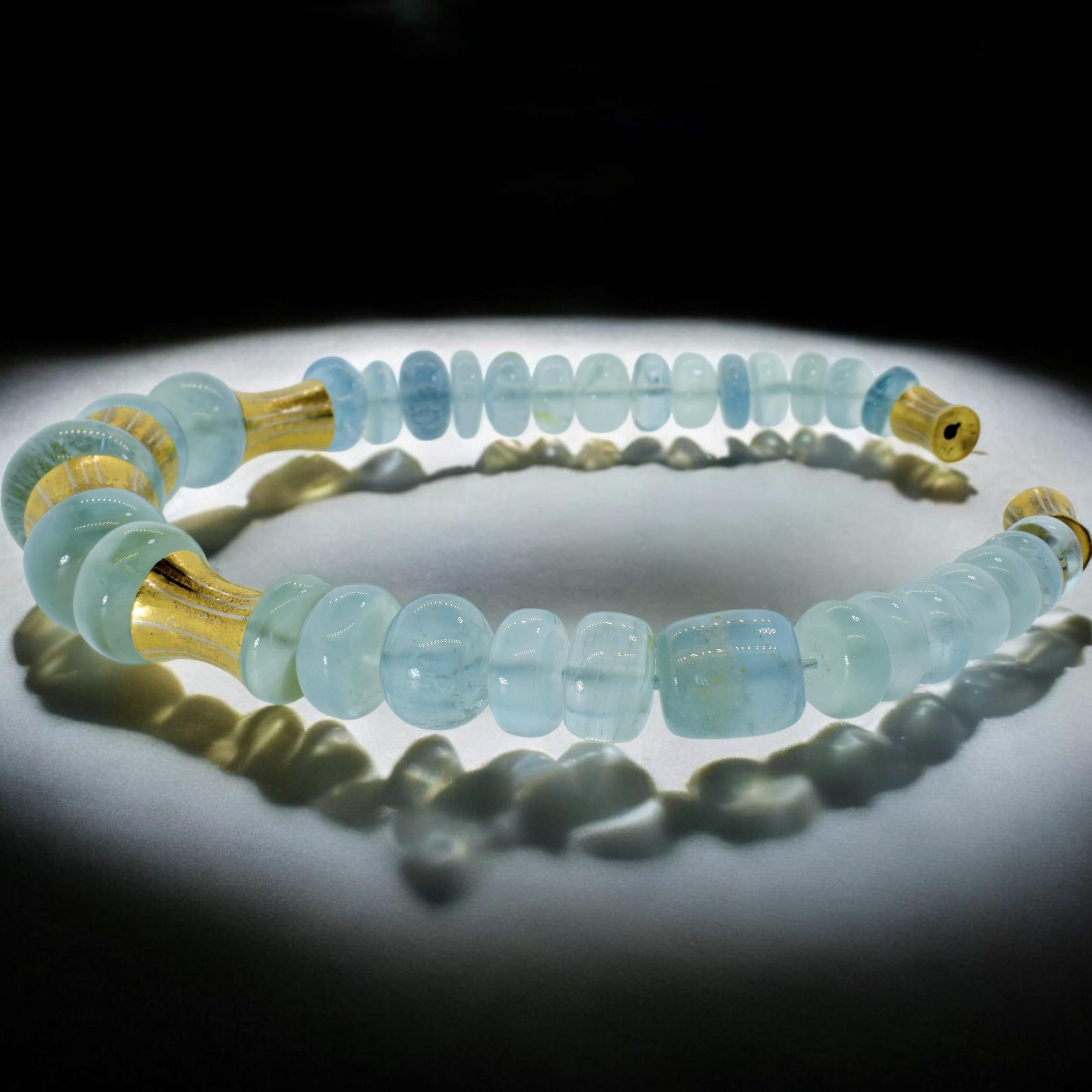 Cabochon Michael Zobel Large Aquamarine, Gold and Silver Vintage Necklace For Sale