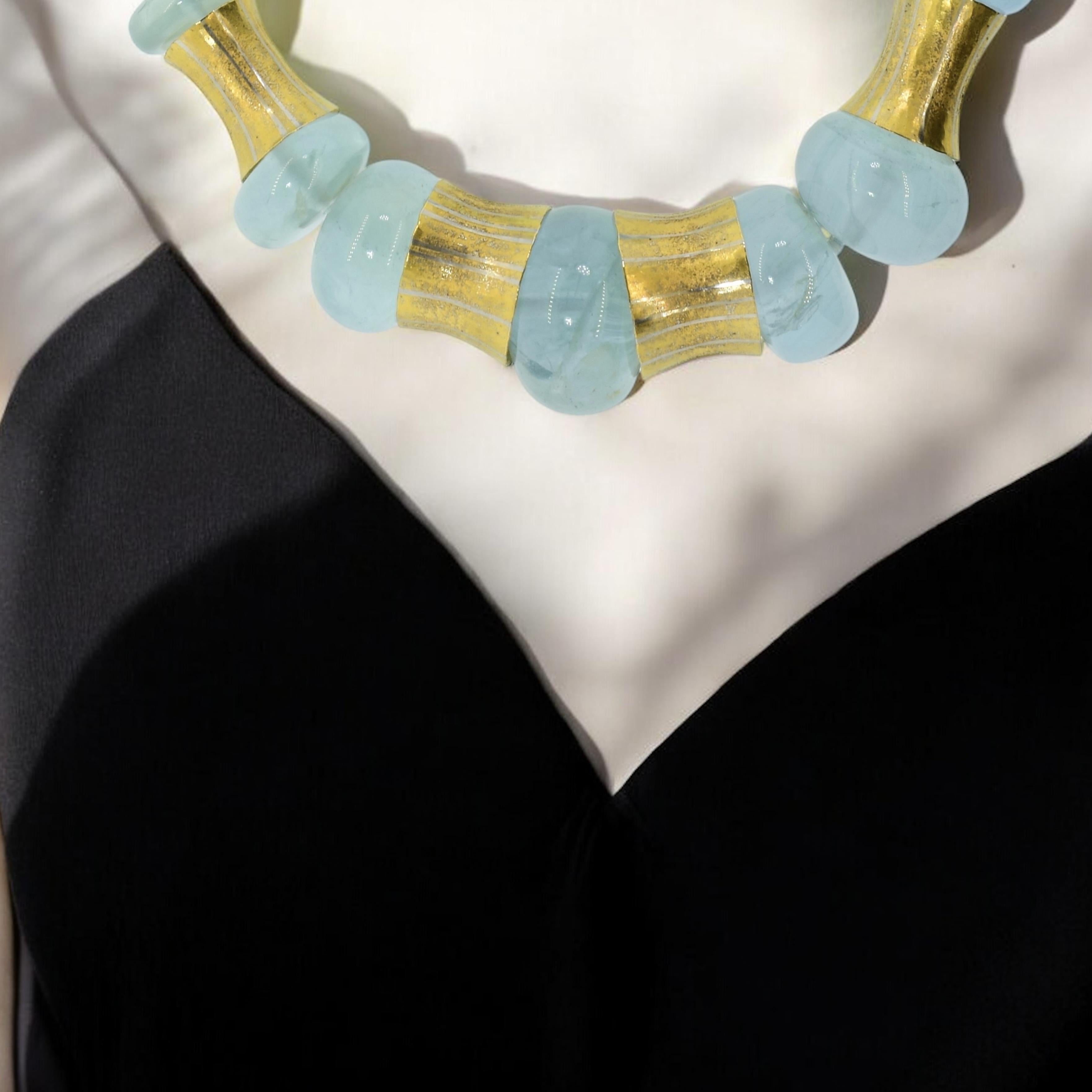 Michael Zobel Large Aquamarine, Gold and Silver Vintage Necklace In Excellent Condition For Sale In Aspen, CO