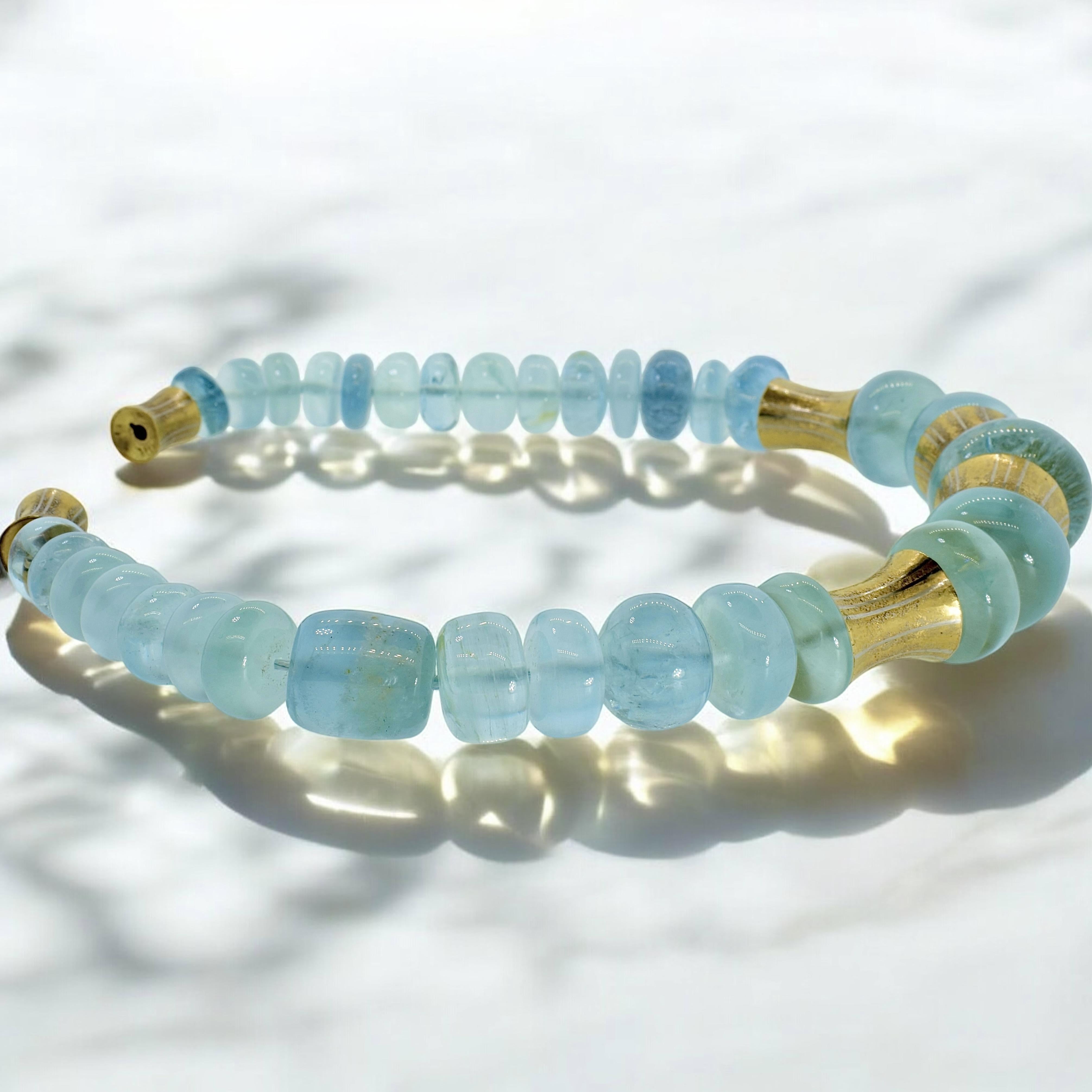 Michael Zobel Large Aquamarine, Gold and Silver Vintage Necklace For Sale 1