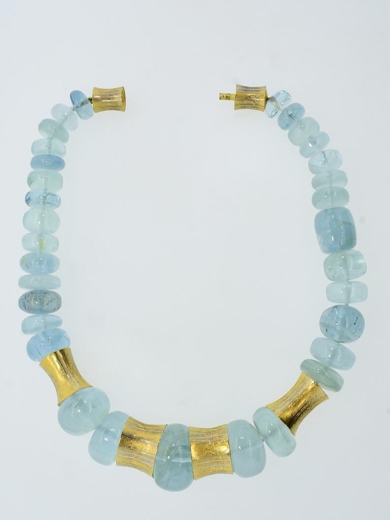 Michael Zobel Large Aquamarine, Gold and Silver Vintage Necklace For Sale 2
