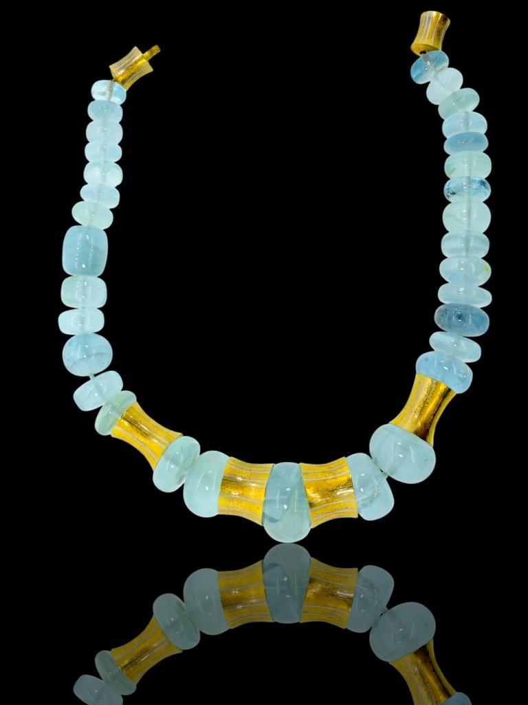 Michael Zobel Large Aquamarine, Gold and Silver Vintage Necklace For Sale 3