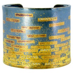 Michael Zobel, grand bracelet manchette en argent sterling avec or et diamants, vers 2007