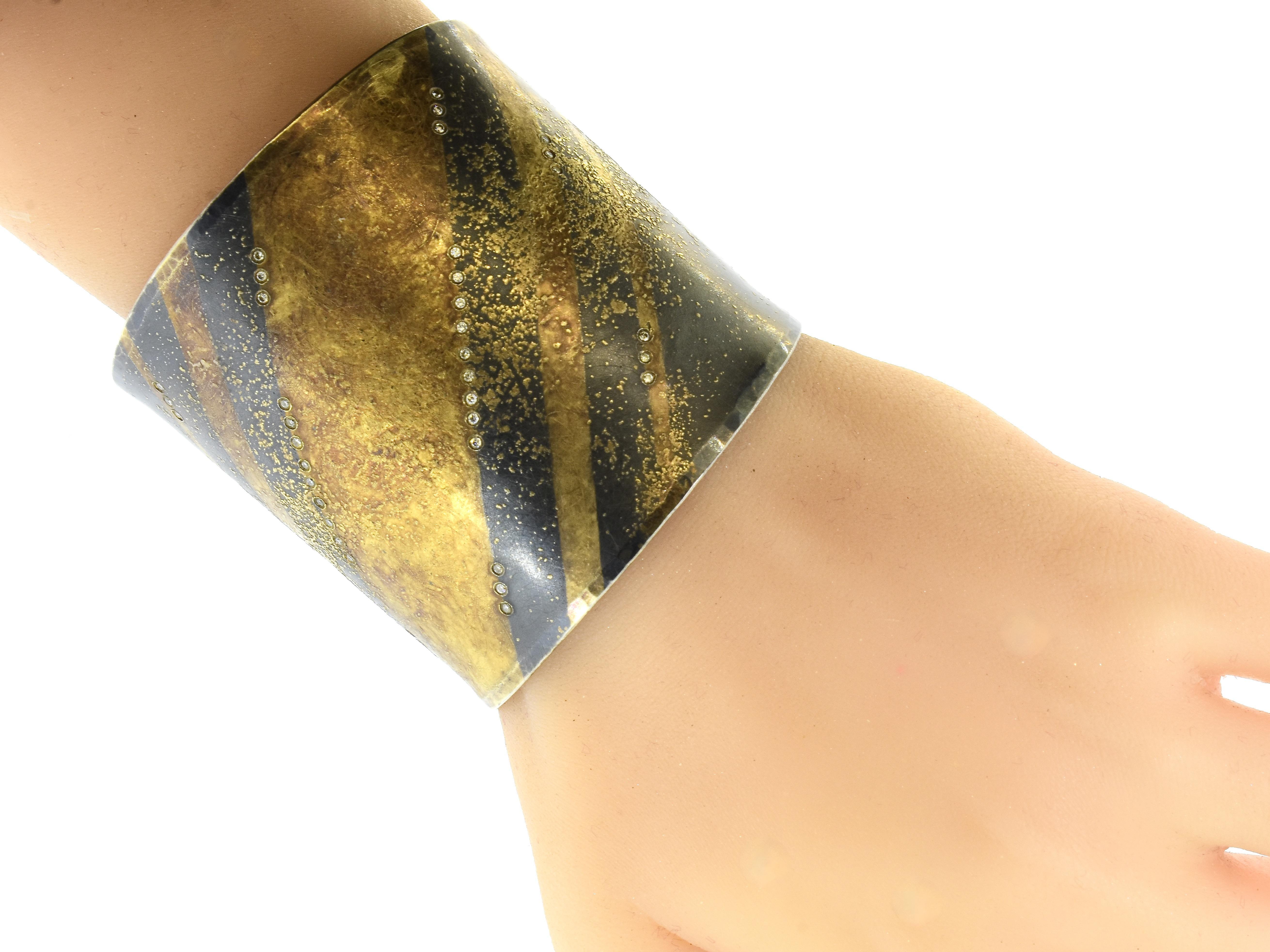 Brilliant Cut Michael Zobel  Modernist Cuff Bracelet in mixed metals with Diamonds c. 2001 For Sale