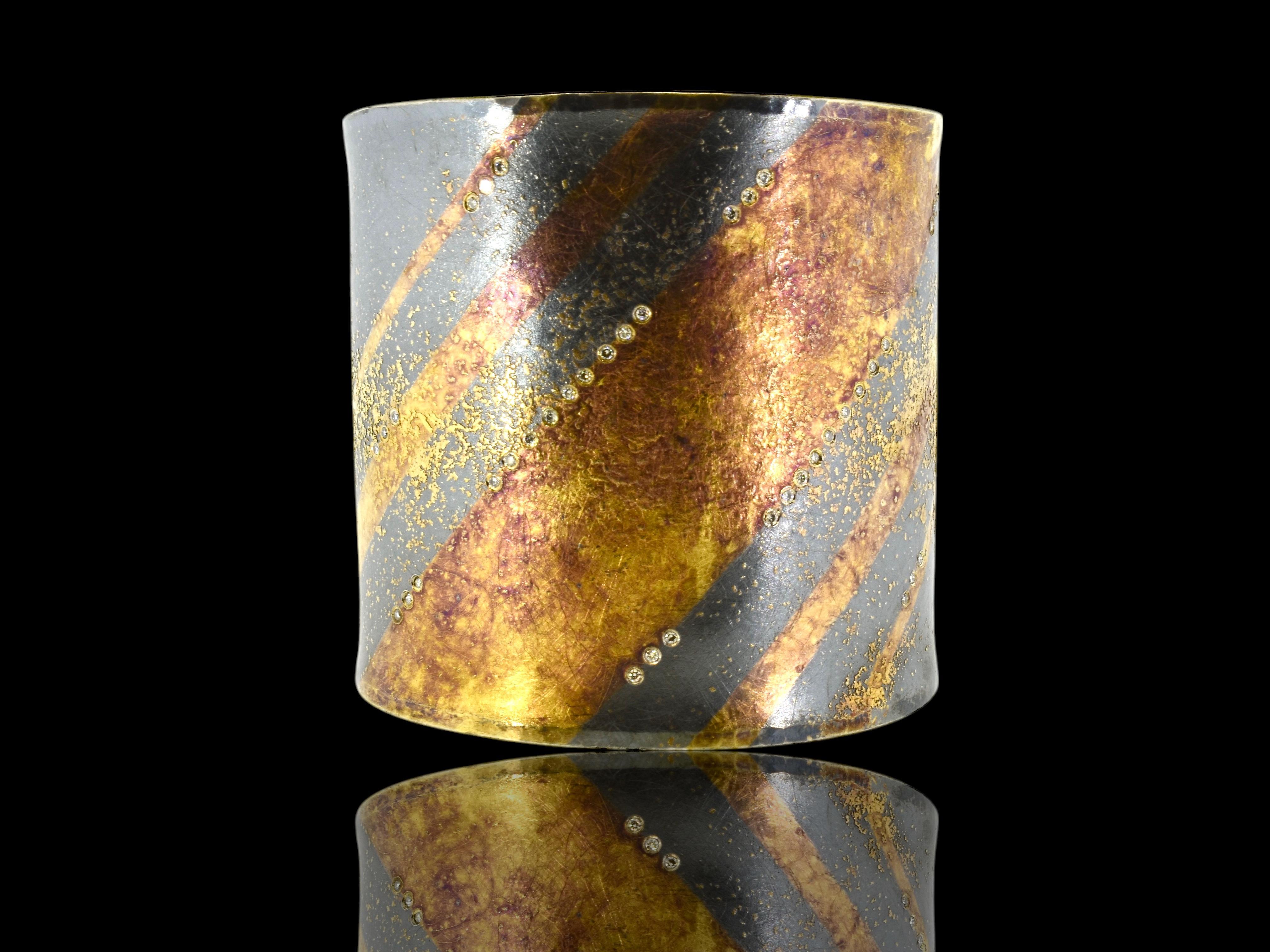 Michael Zobel  Modernist Cuff Bracelet in mixed metals with Diamonds c. 2001 In Excellent Condition For Sale In Aspen, CO