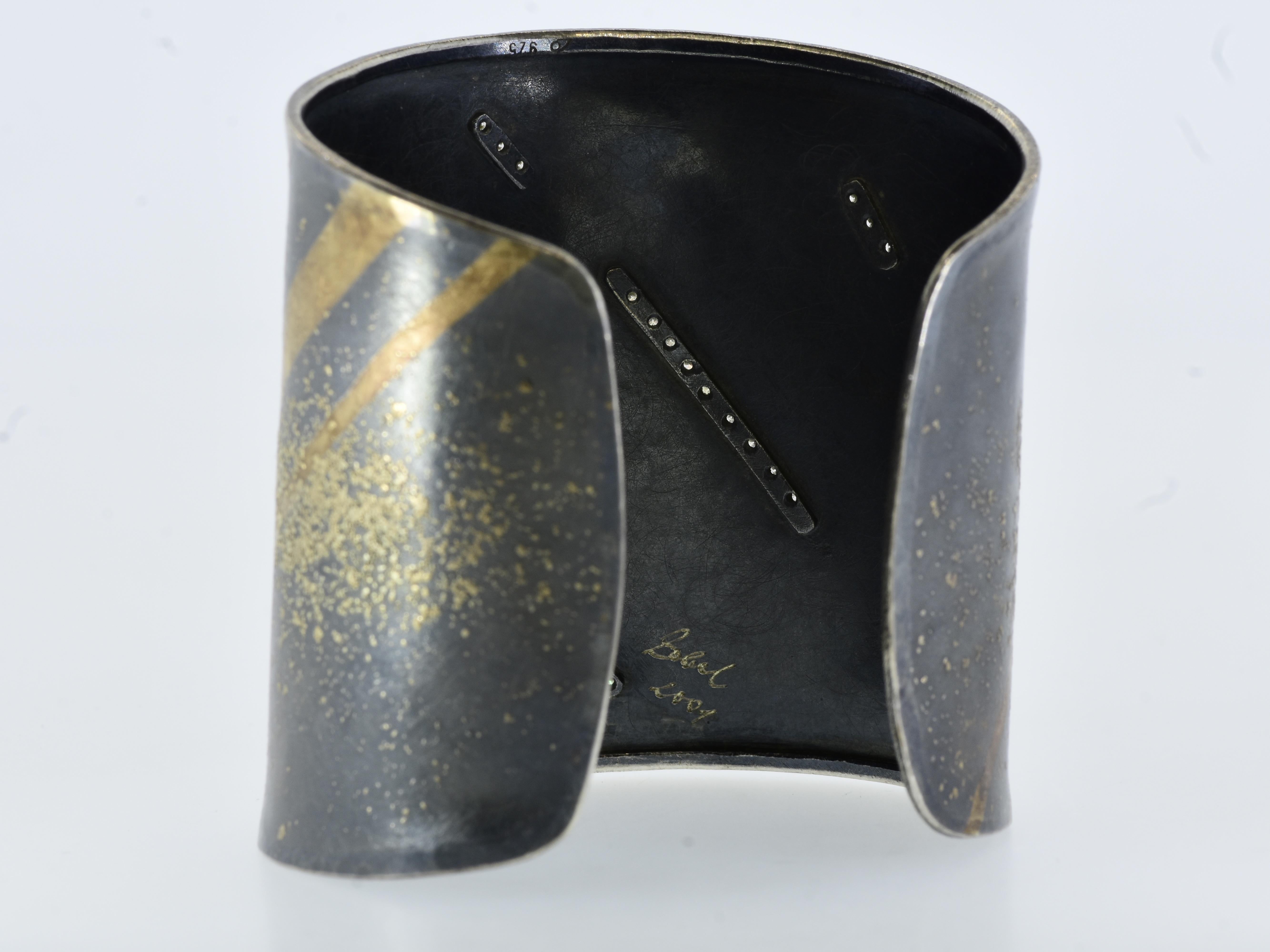 Michael Zobel  Modernist Cuff Bracelet in mixed metals with Diamonds c. 2001 For Sale 1