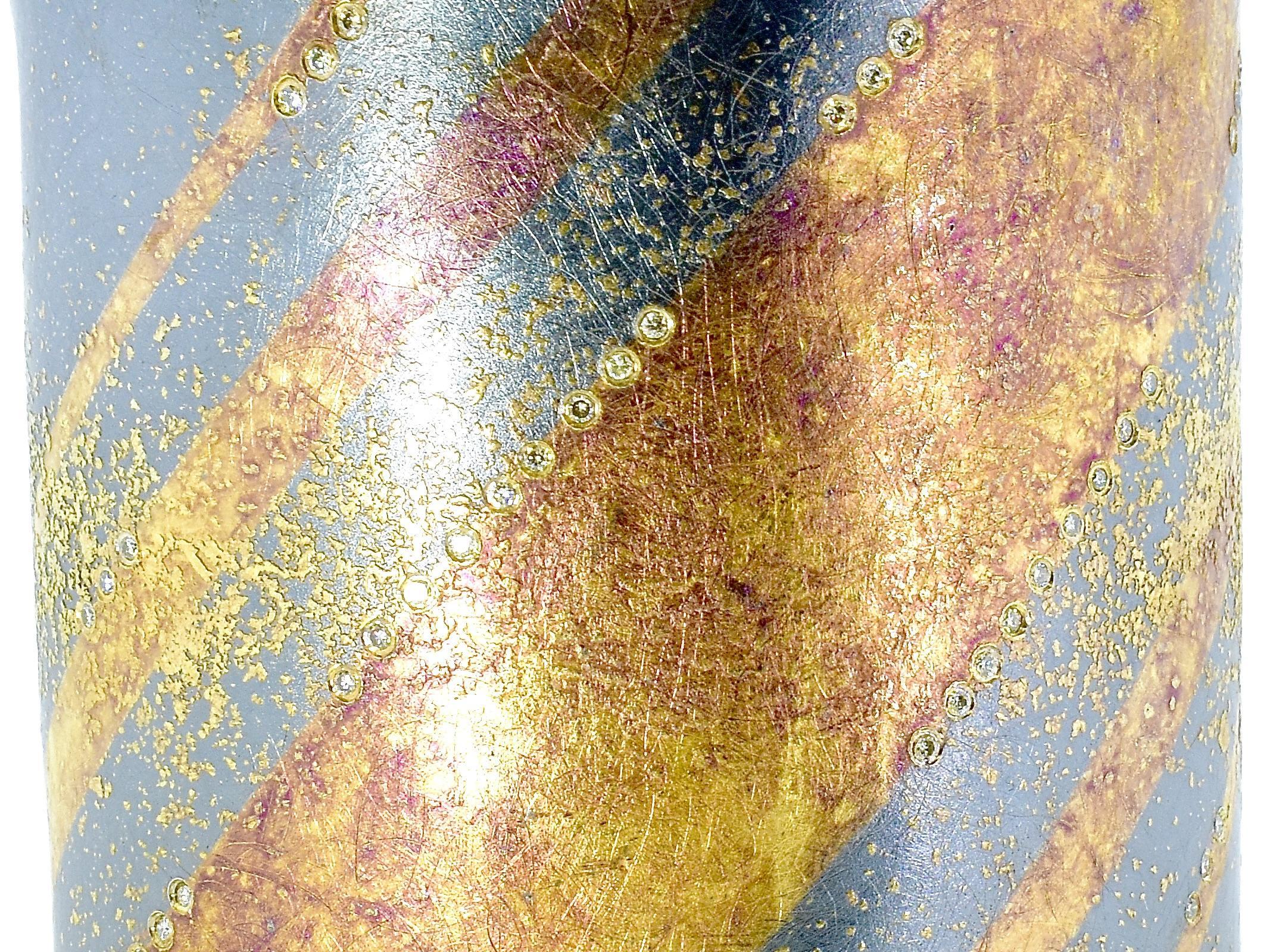 Michael Zobel  Modernist Cuff Bracelet in mixed metals with Diamonds c. 2001 For Sale 2