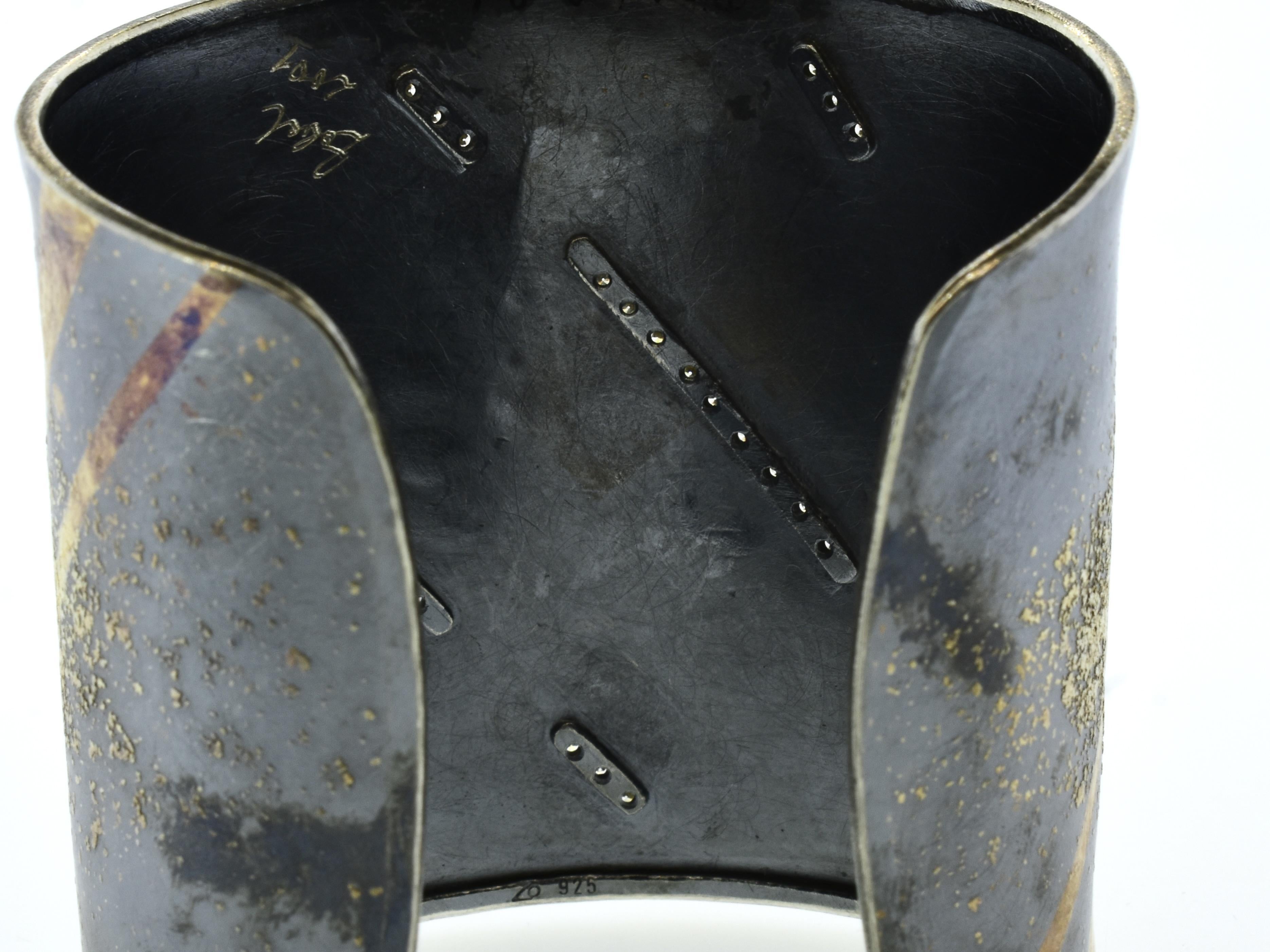Michael Zobel  Modernist Cuff Bracelet in mixed metals with Diamonds c. 2001 For Sale 3