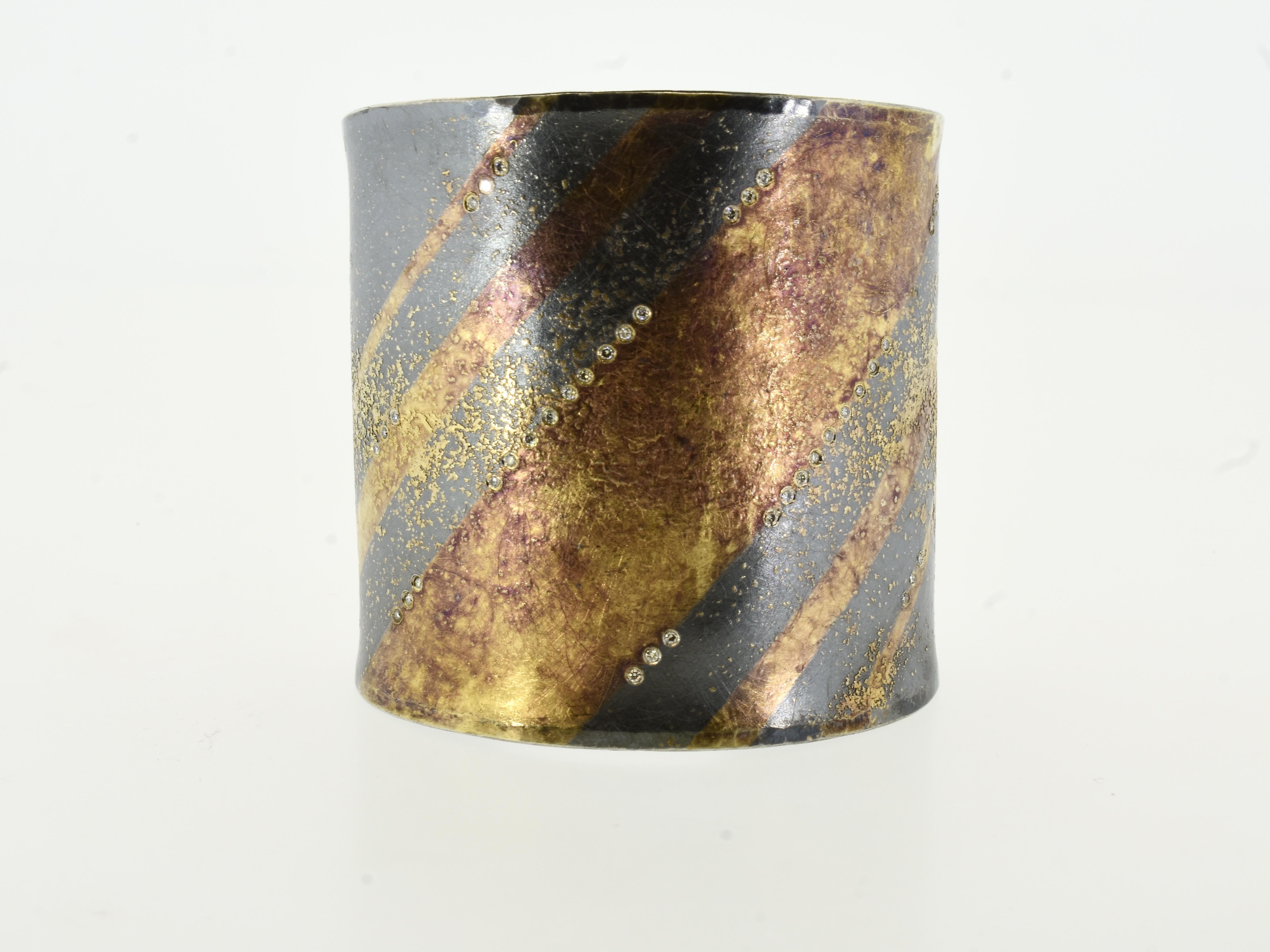 Michael Zobel  Modernist Cuff Bracelet in mixed metals with Diamonds c. 2001 For Sale 4