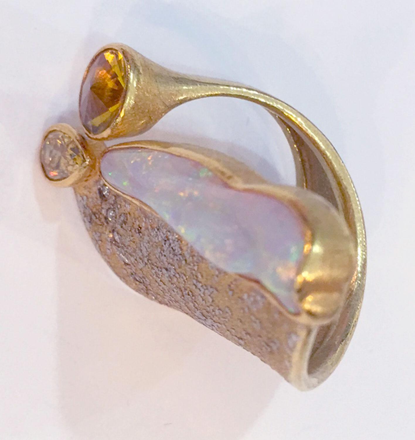 Contemporary Michael Zobel Opalized Octopus Diamond Gold Platinum Statement Heirloom Ring For Sale