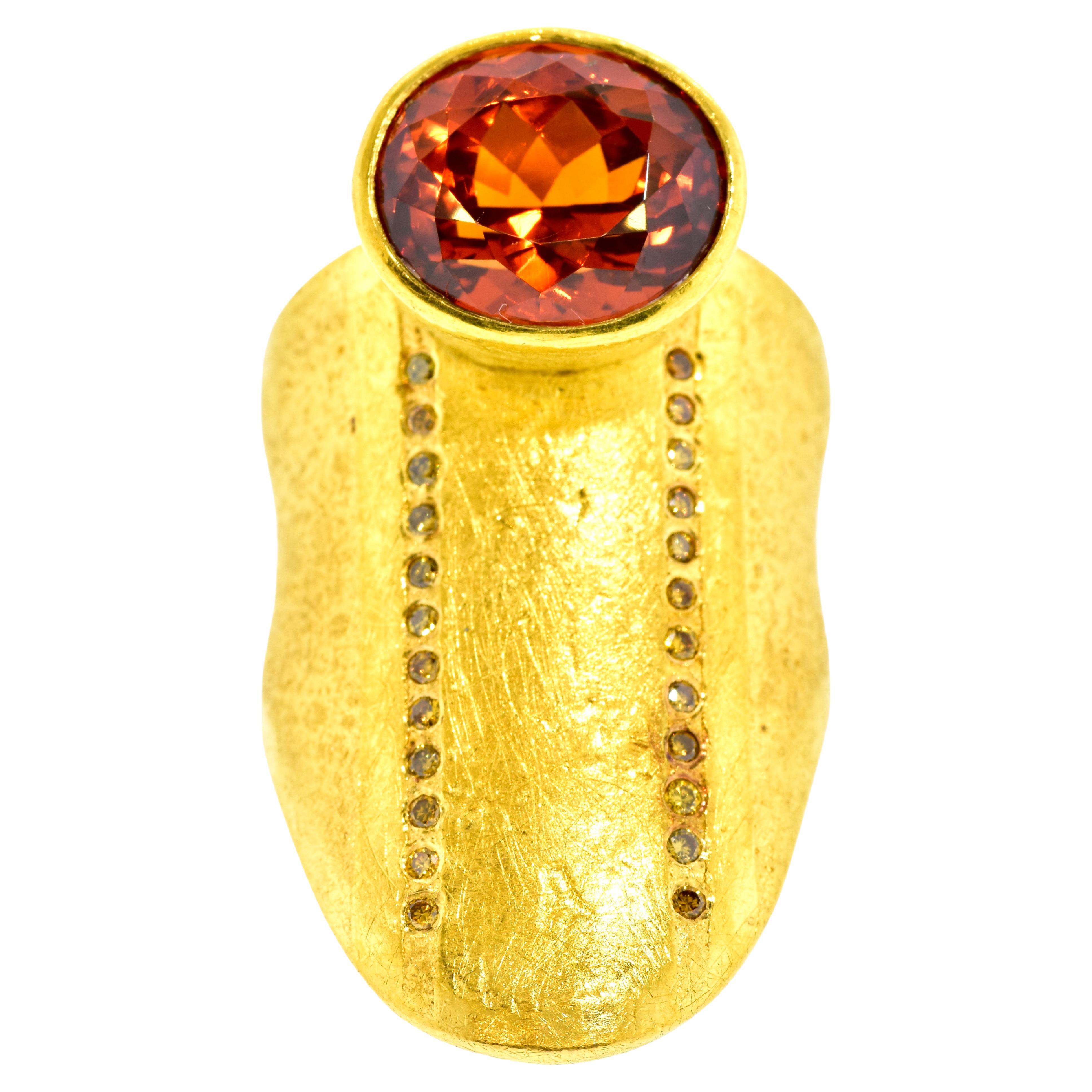 da uomo o donna Anello Michael Zobel con granato spessartite, 10,19 carati e diamanti colorati 18 carati,  2002 in vendita