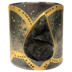 Michael Zobel Wide Cuff in Silver and Gold, Set with Black Diamonds
