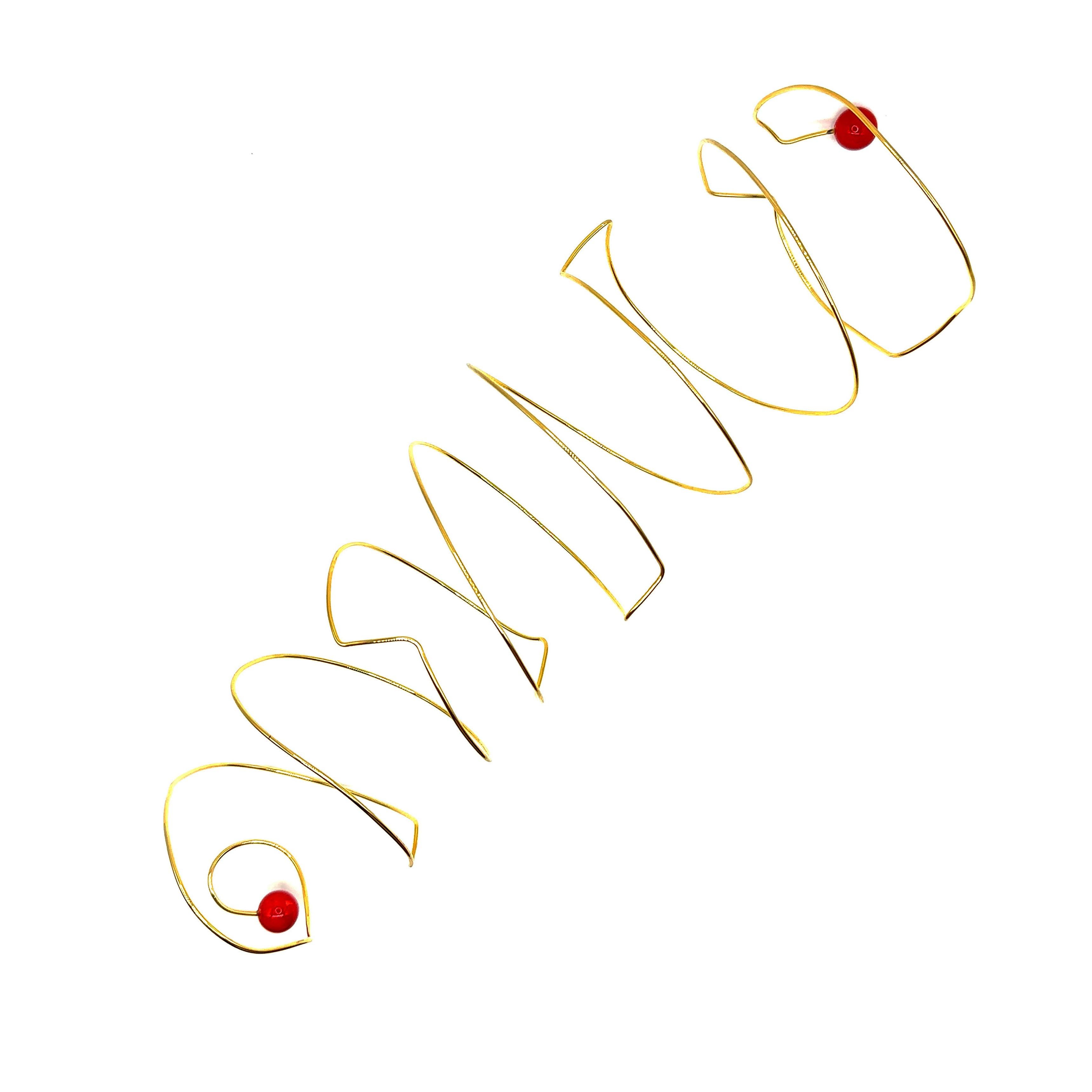 Contemporain Michaela - Bracelet plaqué or 14k avec corail rouge en vente