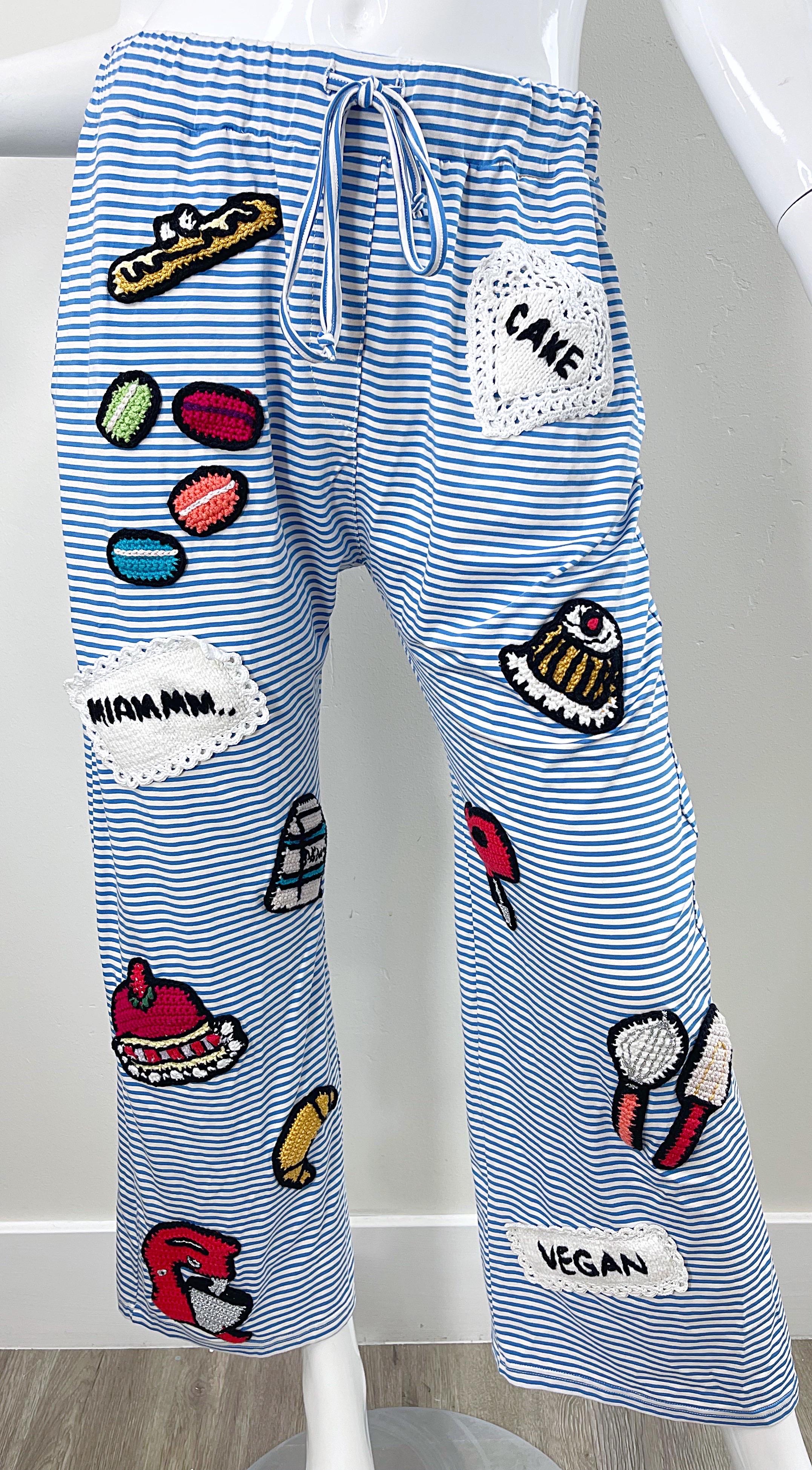 Michaela Buerger 2000s Novelty Baking Crochet Striped Lounge Pajama Pants Y2K For Sale 5