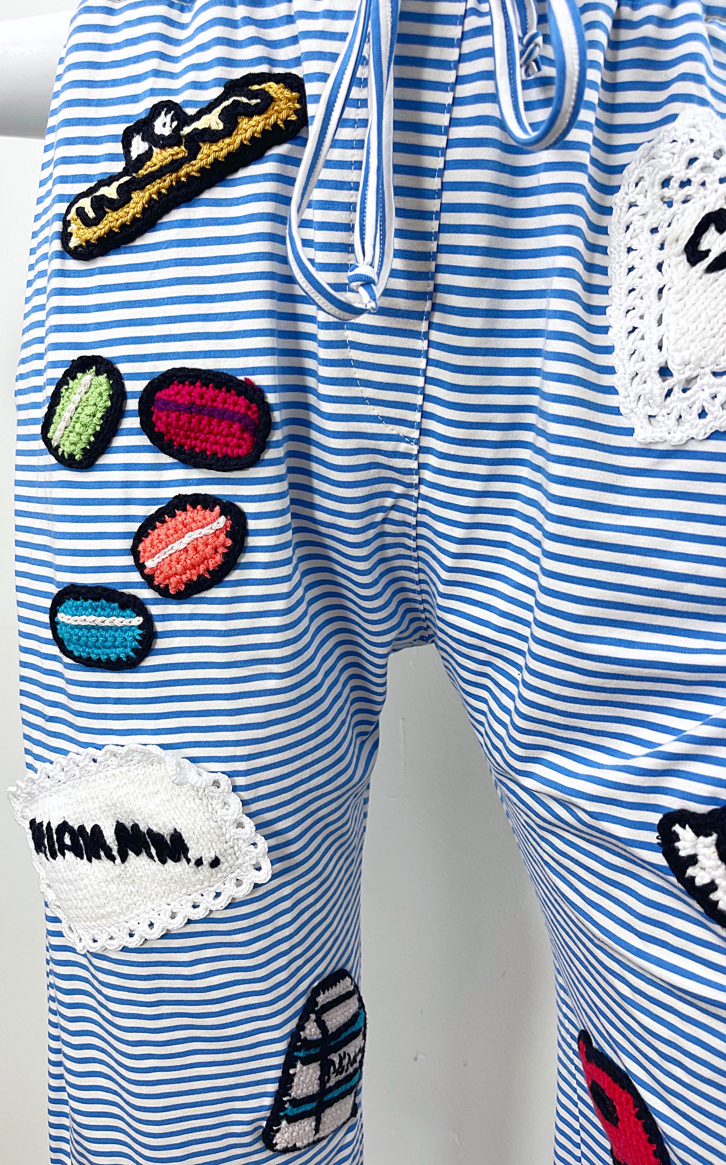 Michaela Buerger 2000s Novelty Baking Crochet Striped Lounge Pajama Pants Y2K For Sale 7