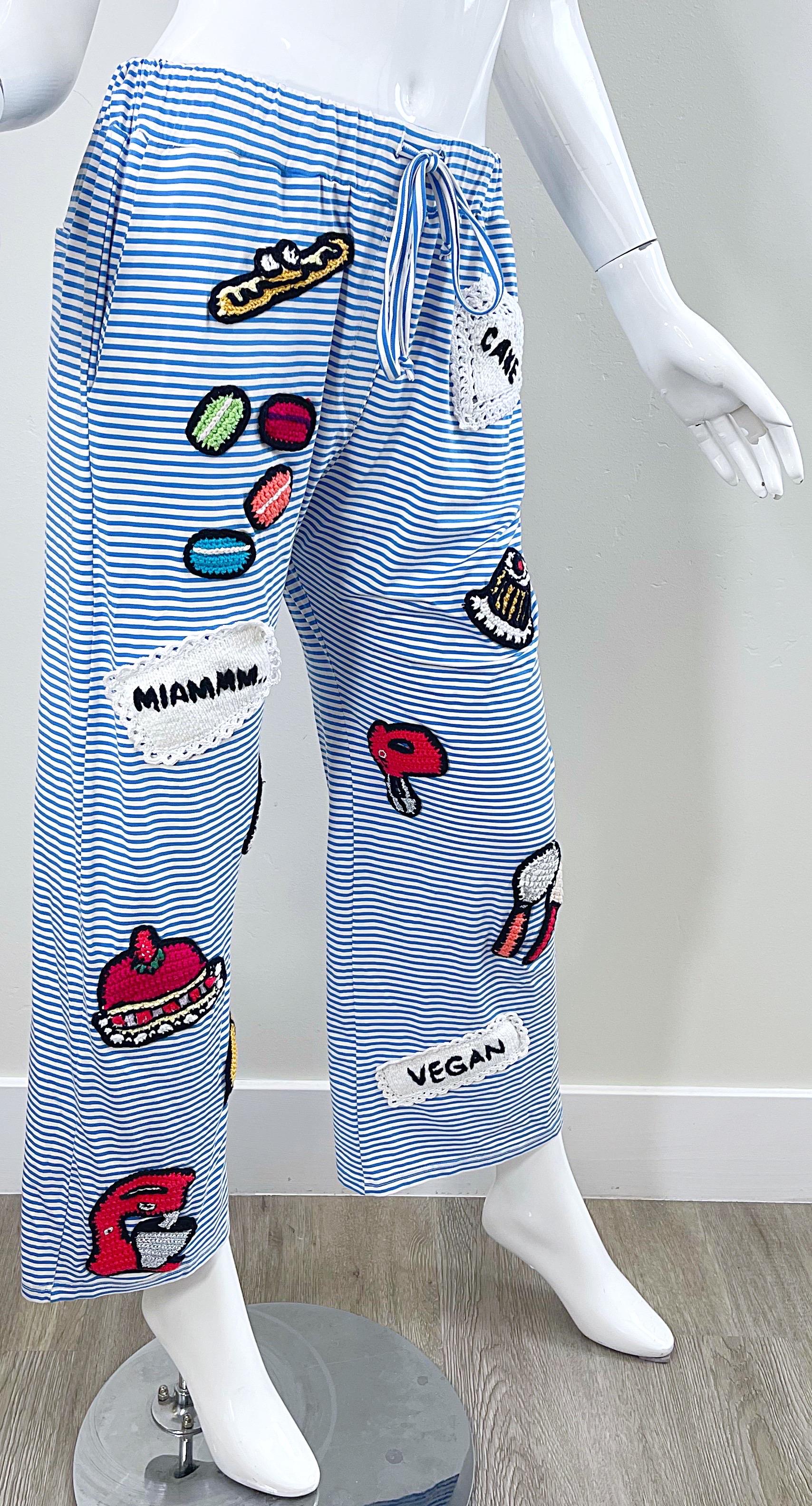 Michaela Buerger 2000s Novelty Baking Crochet Striped Lounge Pajama Pants Y2K For Sale 10