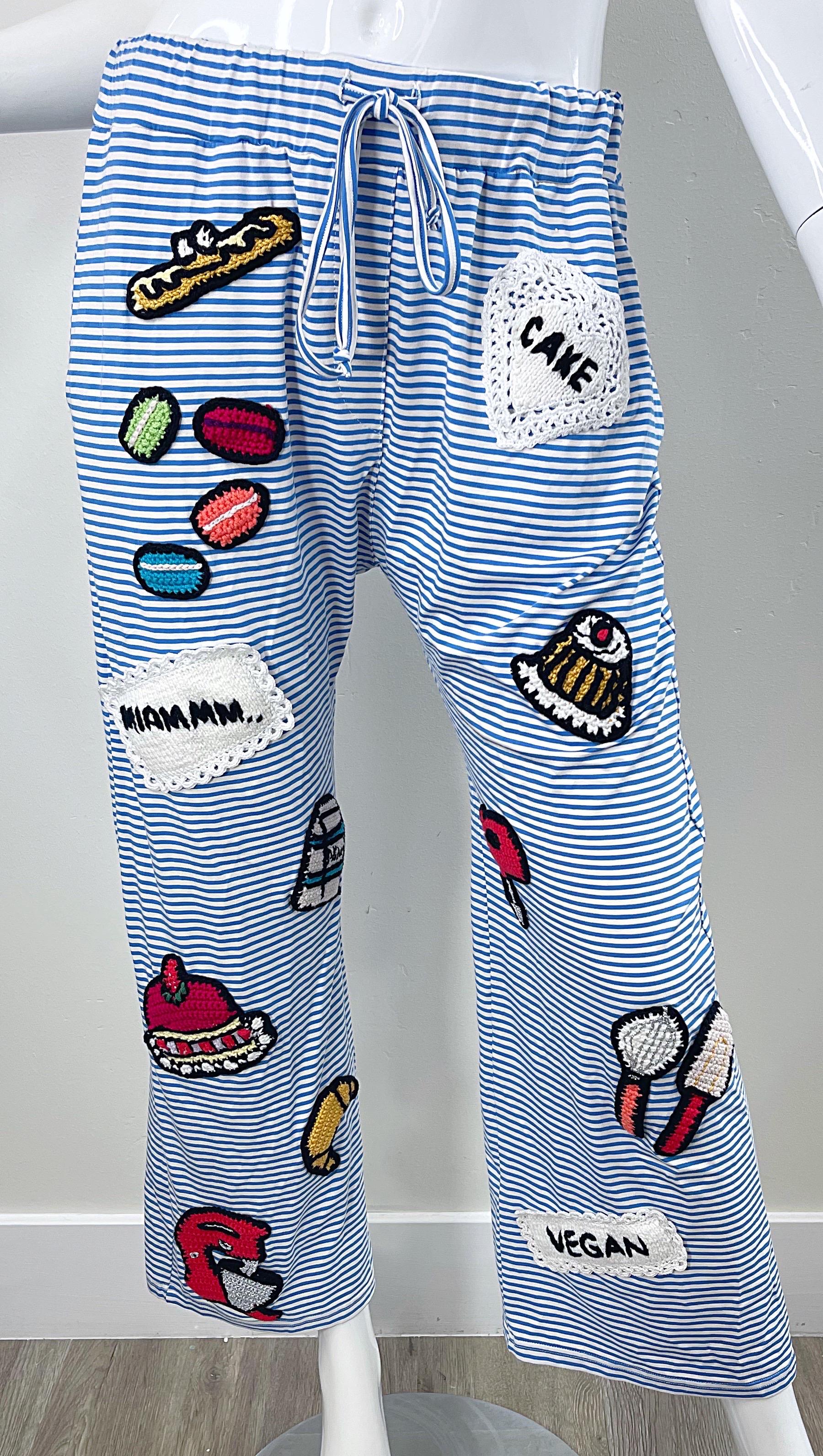 Michaela Buerger - Pantalon pyjama de salon rayé au crochet Baking Y2K, années 2000 en vente 12