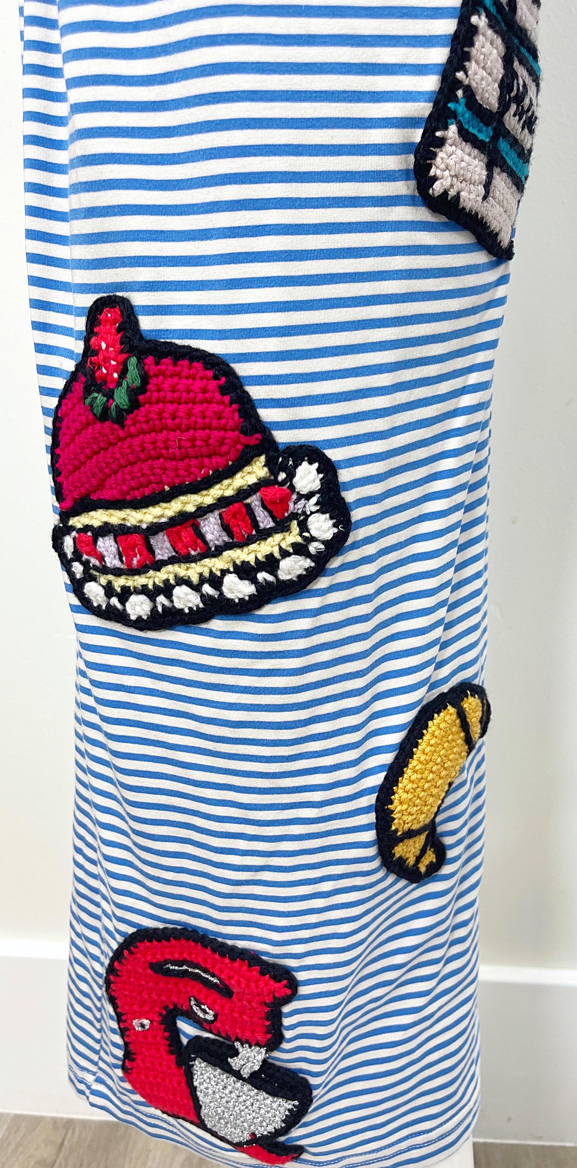 Michaela Buerger 2000s Novelty Baking Crochet Striped Lounge Pajama Pants Y2K For Sale 2