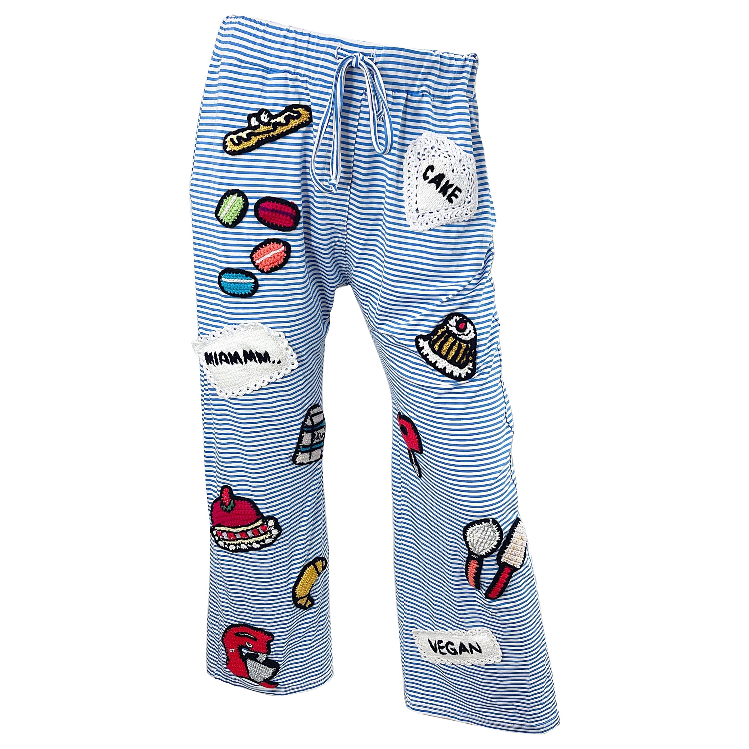 Michaela Buerger Pantalones de pijama a rayas de ganchillo de los años 2000 Y2K