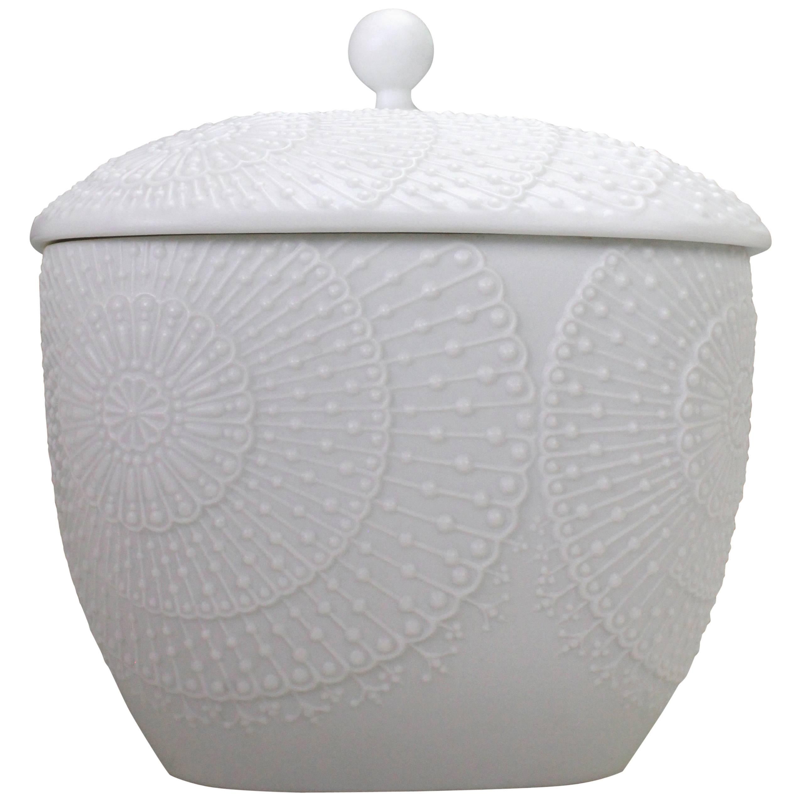 Michaela Frey for AK Kaiser Midcentury Op Art Lidded Bisque Porcelain Jar, 1960s For Sale