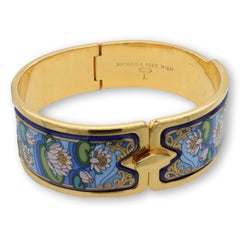 Michaela Frey Wien Vintage 24K Gold-Plated Enamel Hinged Bangle Bracelet Large