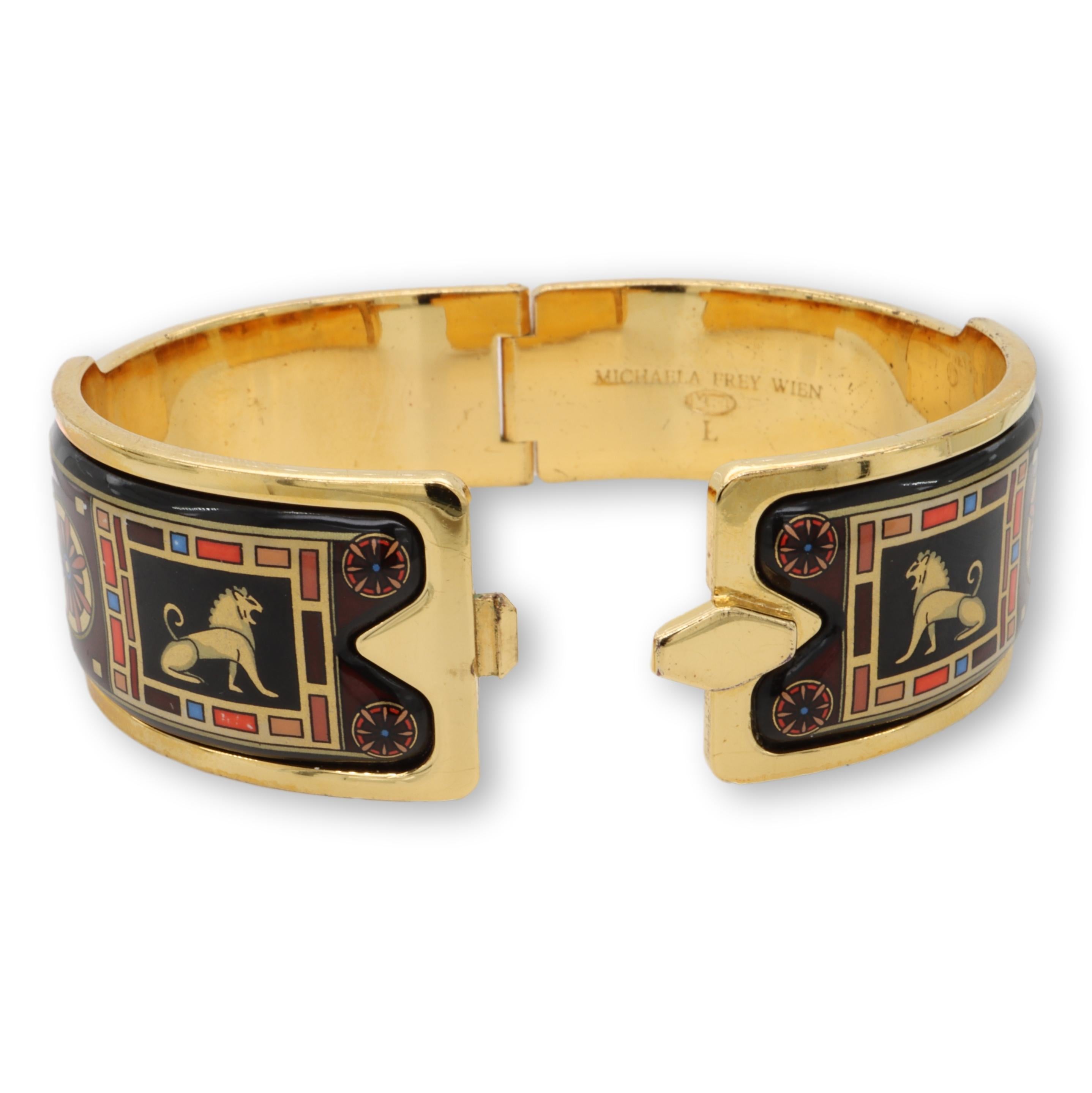 Michaela Frey Wien Vintage 24K Gold-Plated Enamel Hinged Bangle Bracelet Large In Good Condition In New York, NY