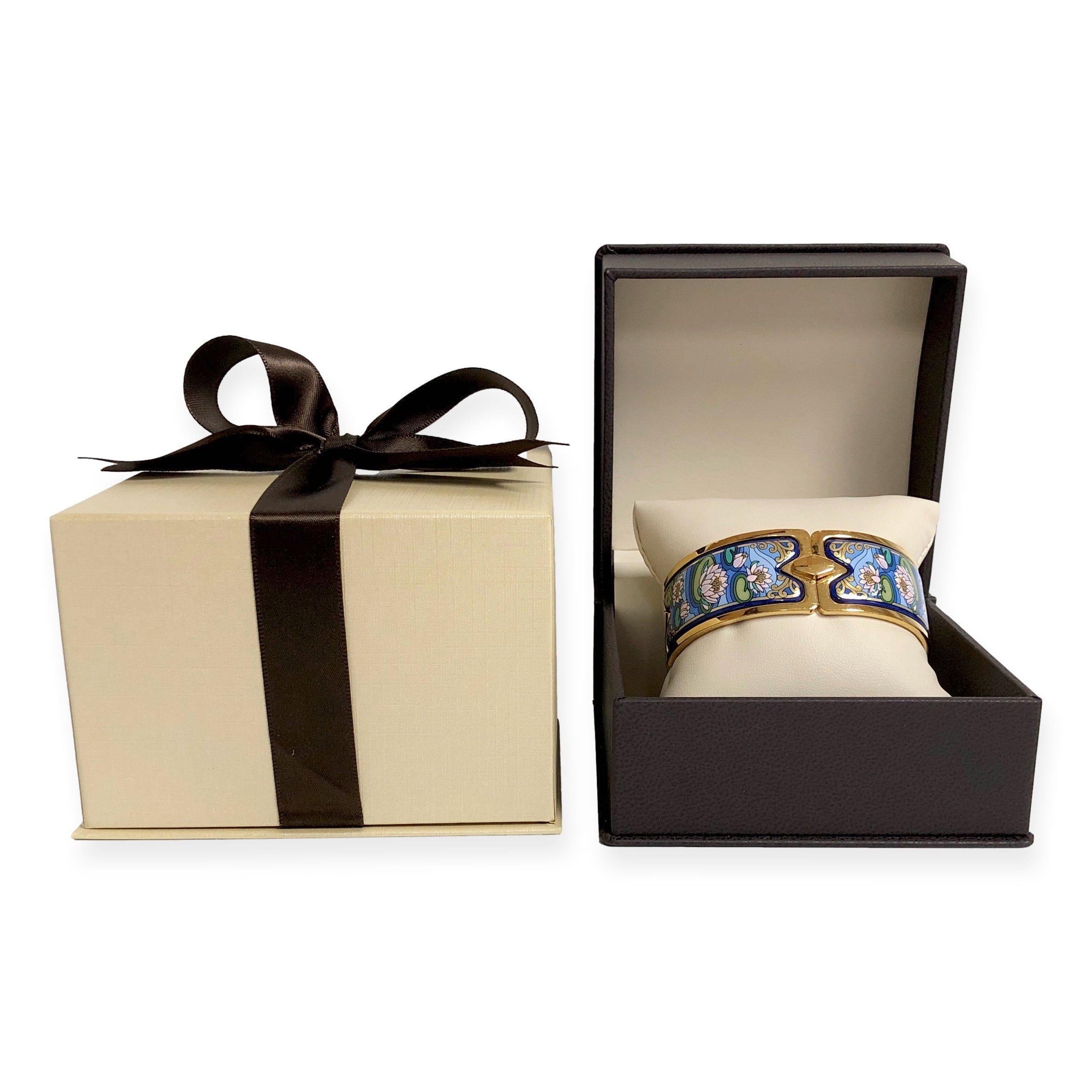 Women's or Men's Michaela Frey Wien Vintage 24K Gold-Plated Enamel Hinged Bangle Bracelet Large