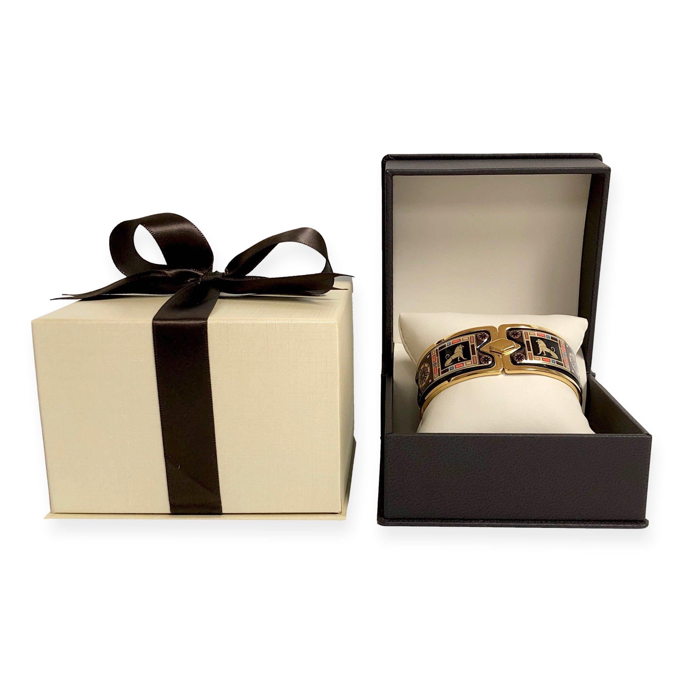 Michaela Frey Wien Vintage 24K Gold-Plated Enamel Hinged Bangle Bracelet Large 1