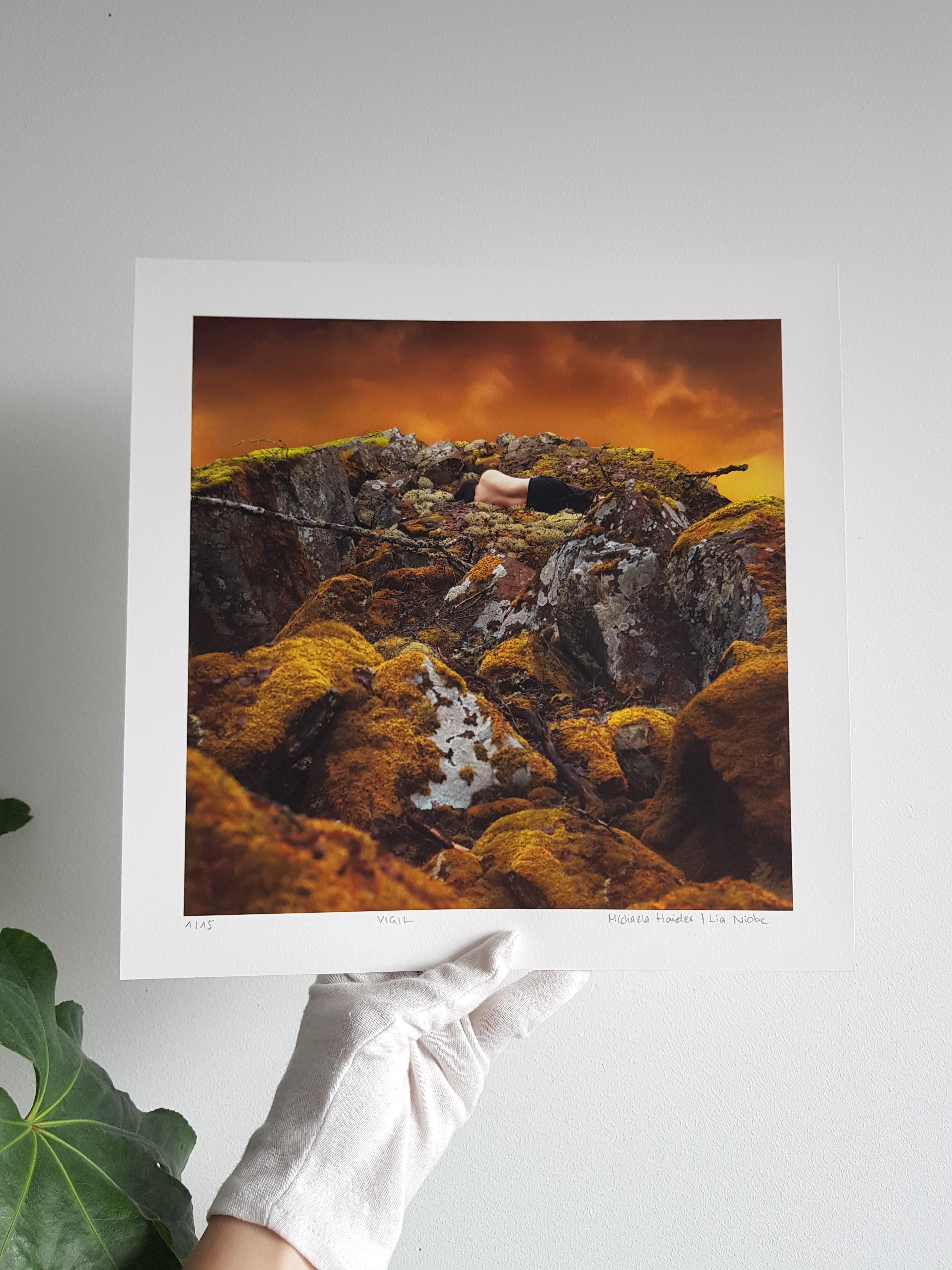 Starting with photographic base elements, such as the figure or the landscape, Haider transforms the scenery into a surreal world through heavy post-production. She uses photographs, that in their essence capture something real, to merge these