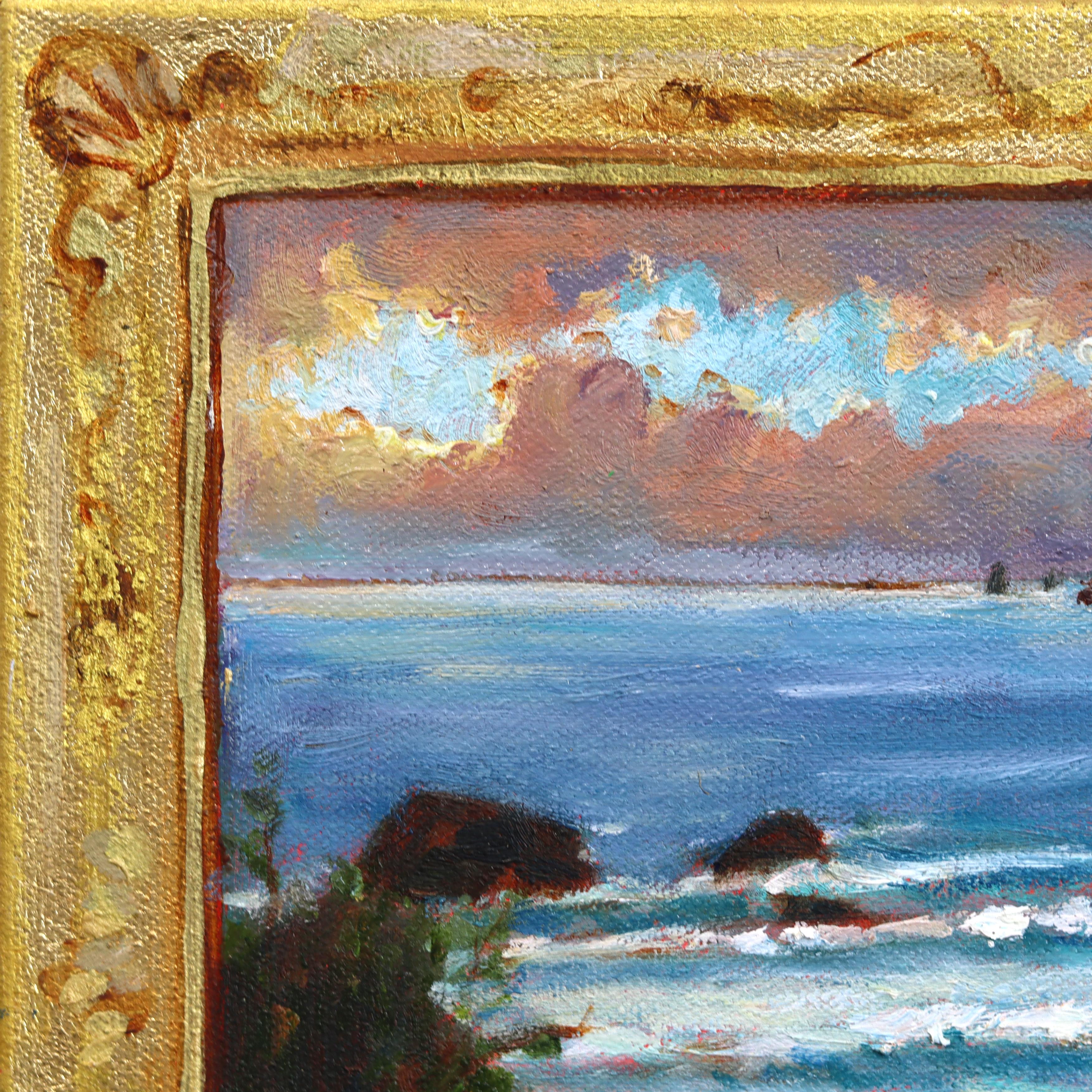 Cove Within - Original Colorful Oceanscape Still Life Oil Painting on Canvas For Sale 4