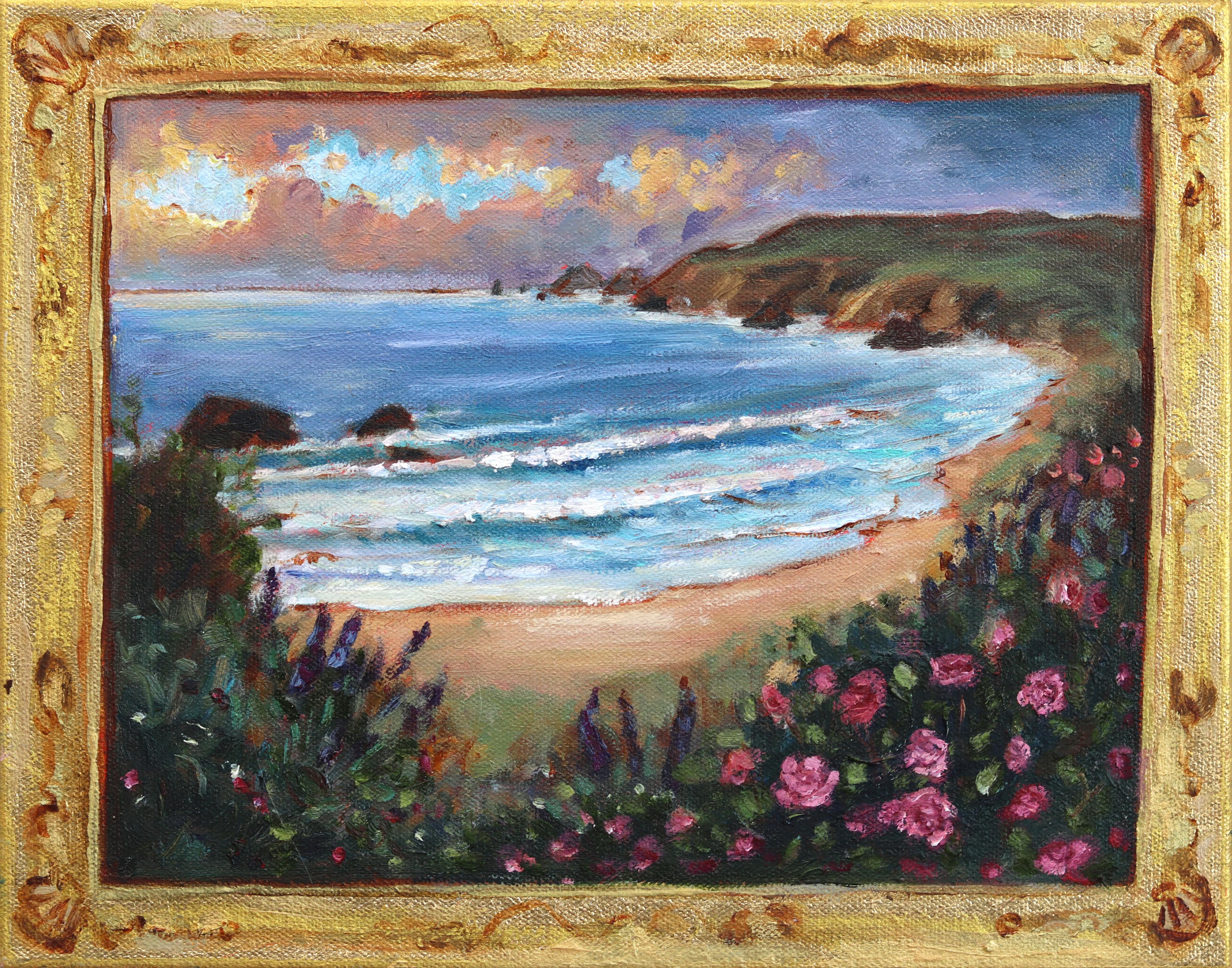 Cove Within - Nature morte océanique colorée originale, peinture à l'huile sur toile