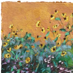 Golden Hour - Original Colorful Floral Landscape Mixed Media Artwork on Paper