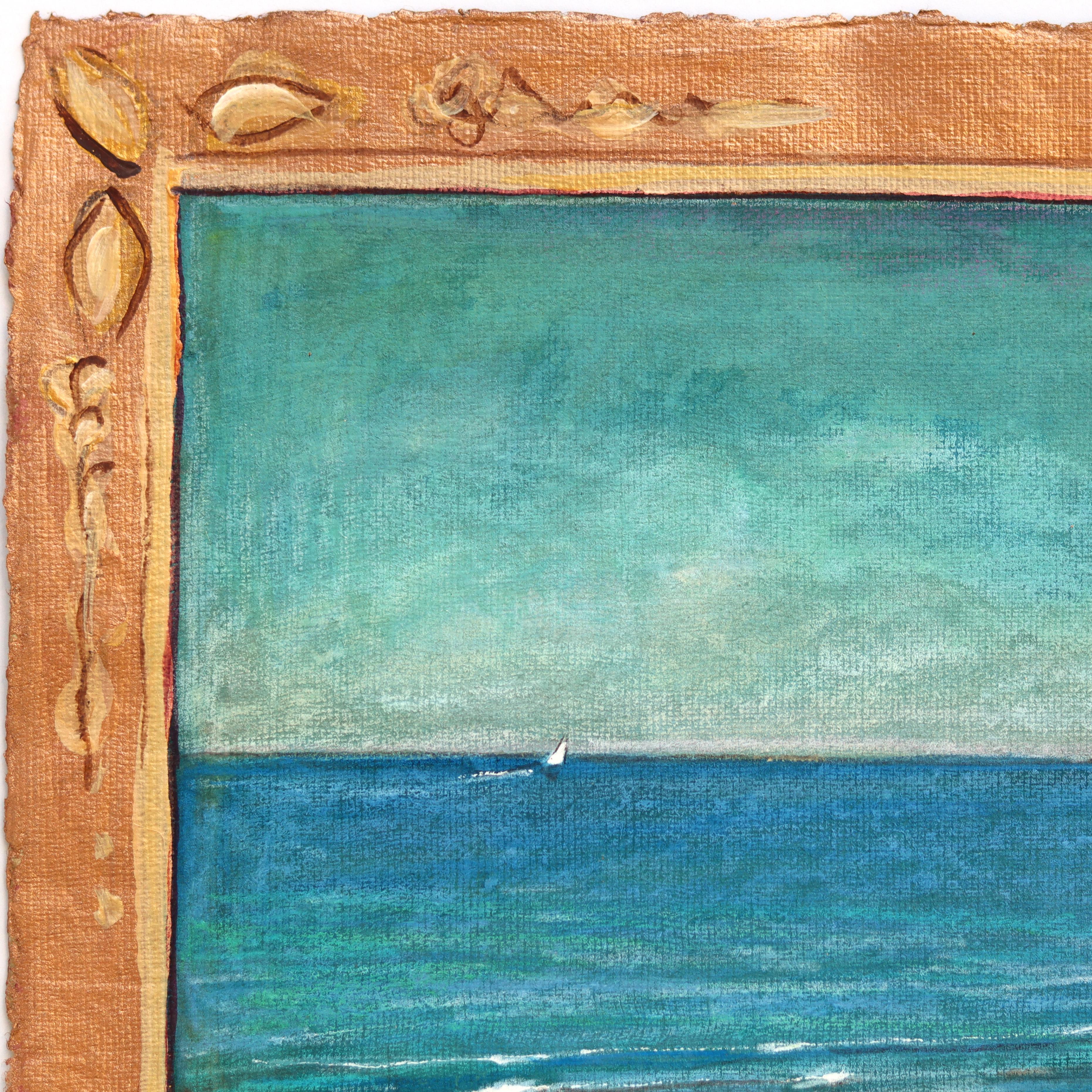 Meet Me Here - Original farbenfrohe Landschaft Stillleben Ölgemälde auf Papier – Painting von Michaela Jean