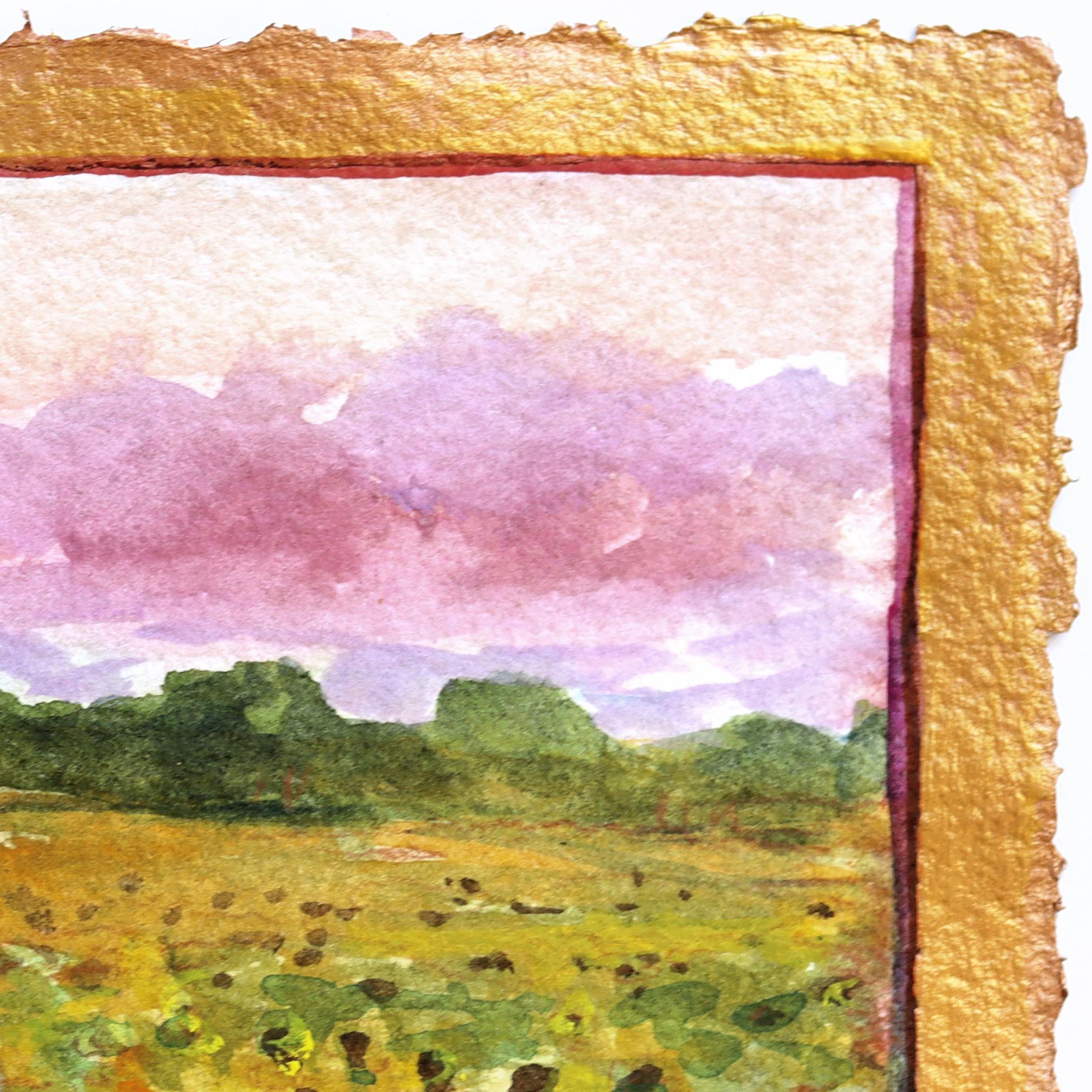 Sonne küsst die Blume - Original farbenfrohe weite Landschaft Ölgemälde auf Papier (Impressionismus), Painting, von Michaela Jean